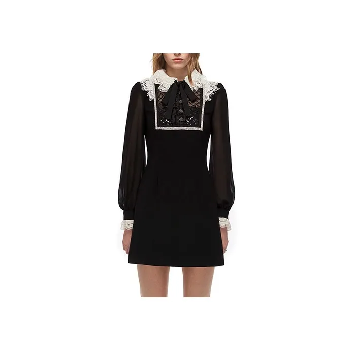 Self portrait Long Sleeved Dress Women's Classic Black