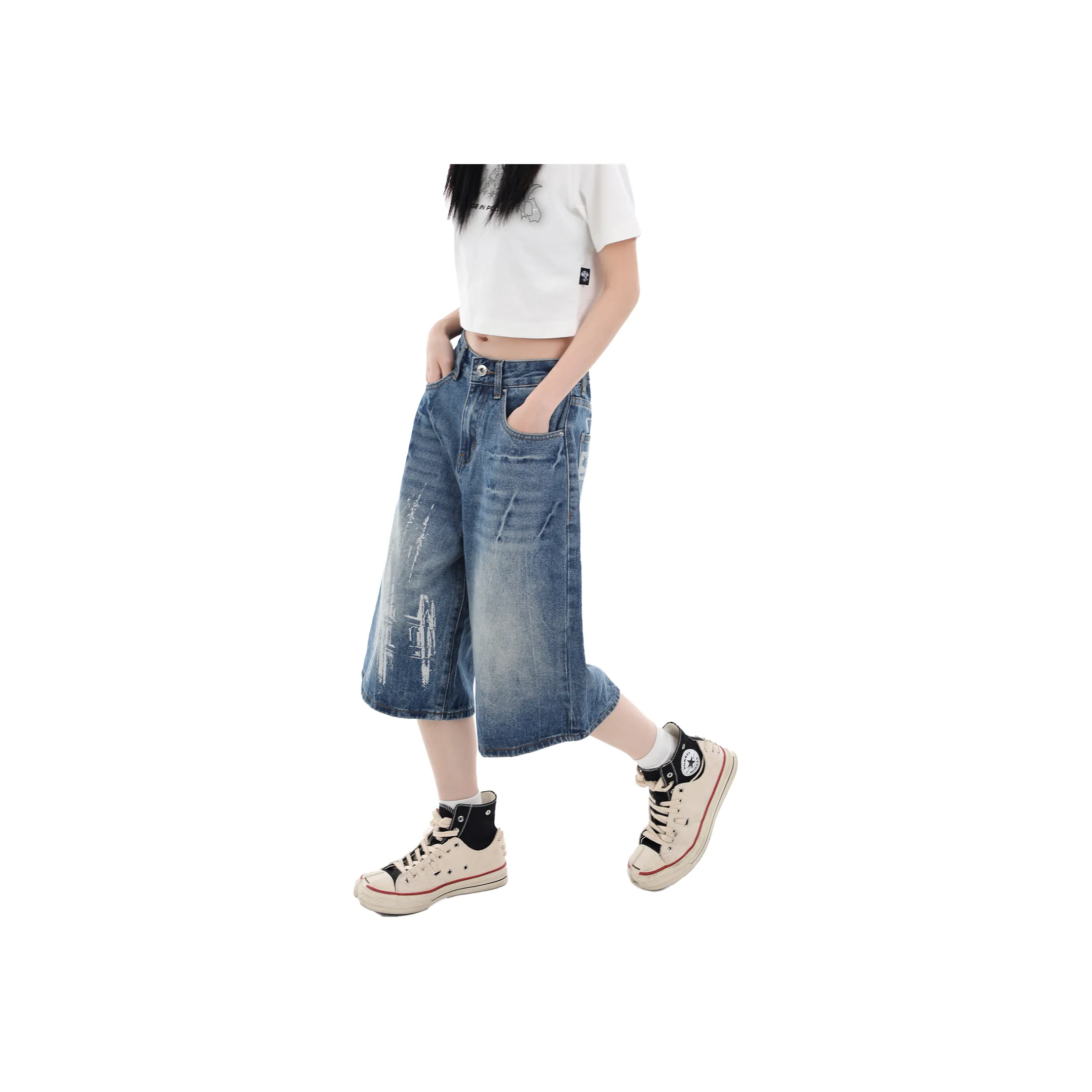 Beam Mix With Kimchi Denim Shorts Unisex Blue
