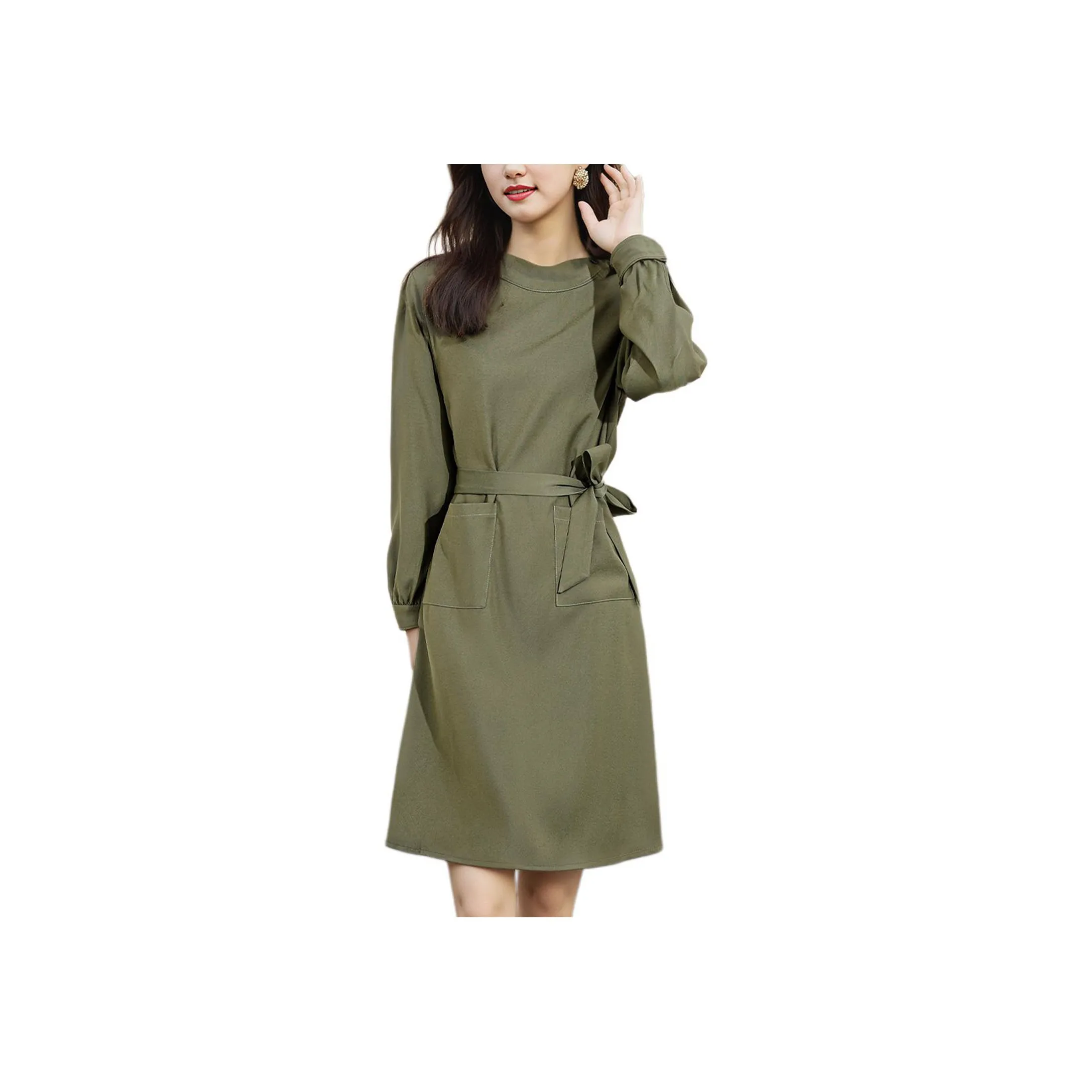 Wbwq Long Sleeved Dress Women's Liquorice Green