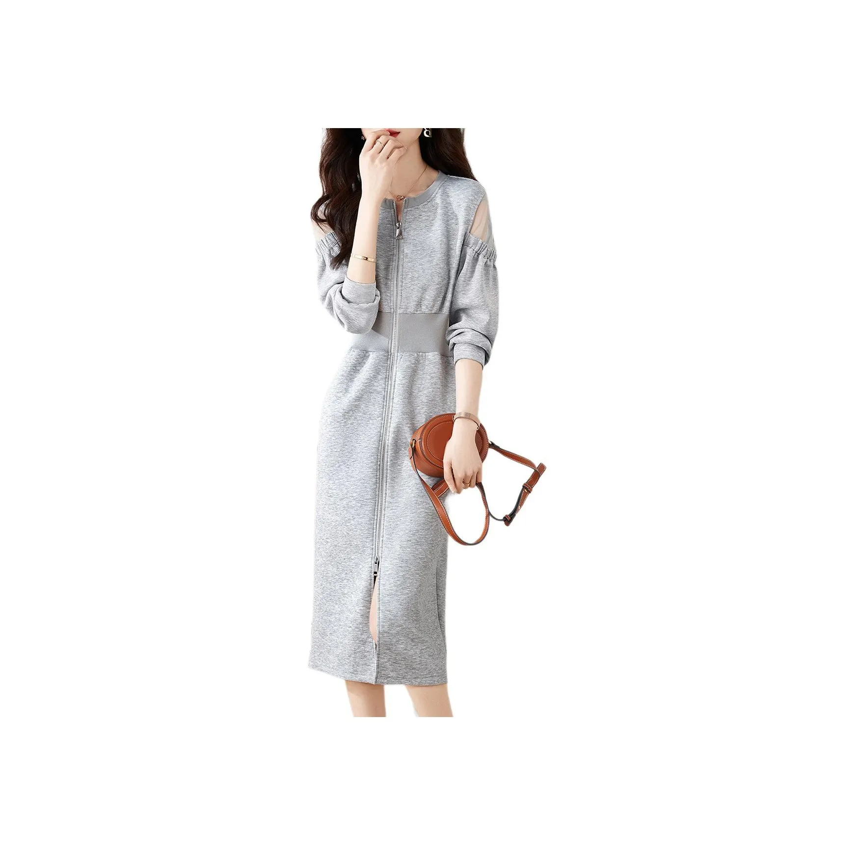 Mo Han Yi Mei Long Sleeved Dress Women's Gray