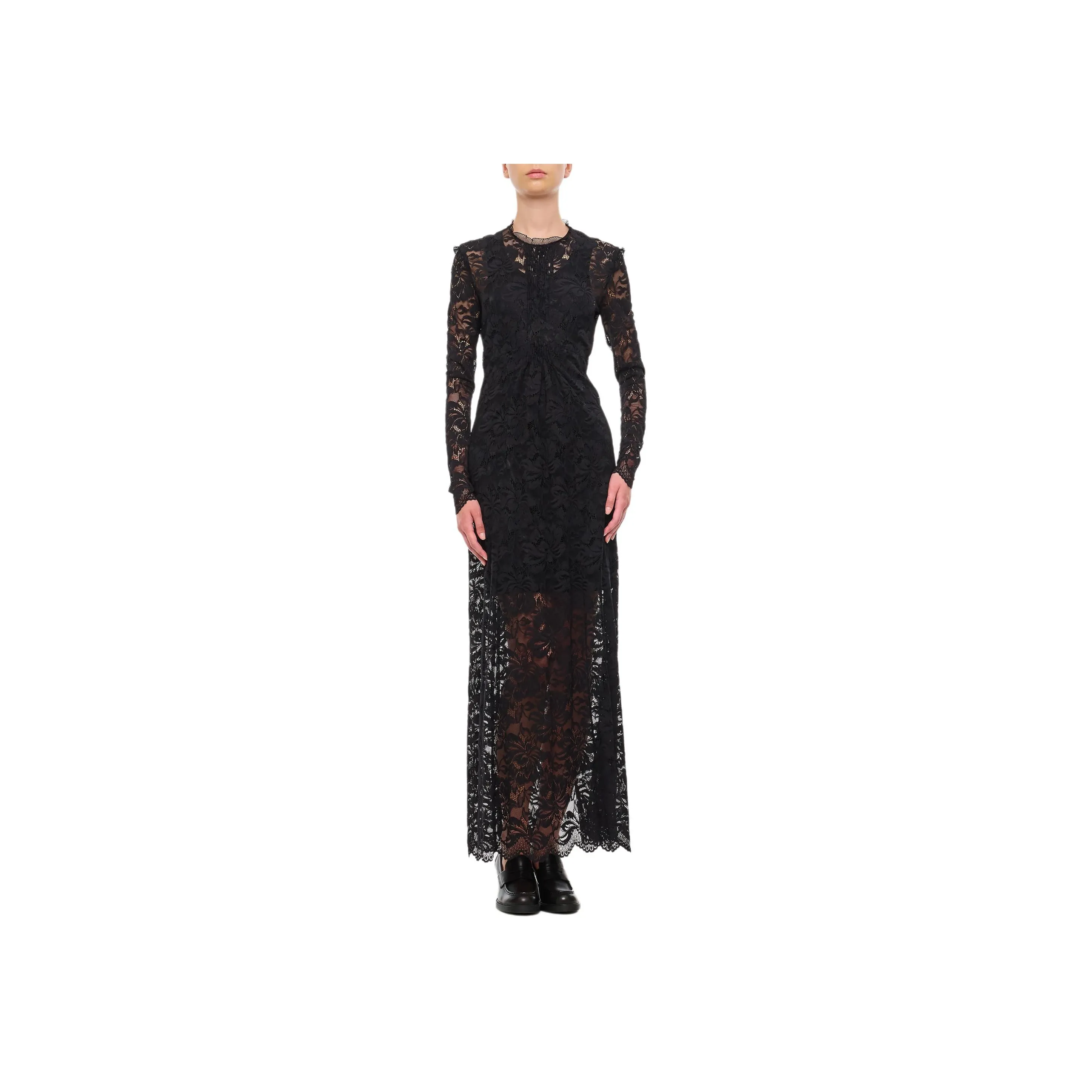 Paco Rabanne Long Sleeved Lace Maxi Dress