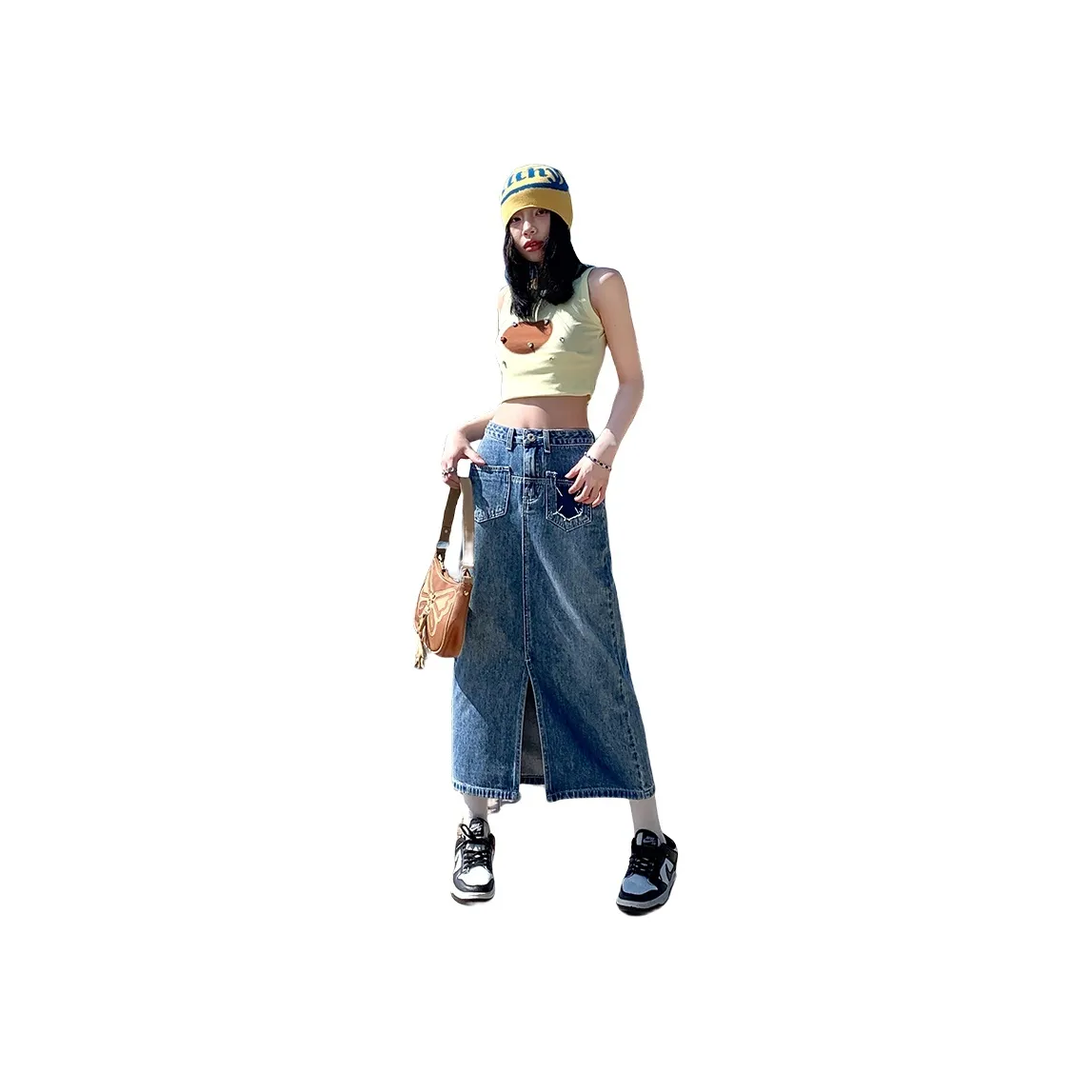 Розовый винтажный синий платье-миди женские джинсовые длинные юбки