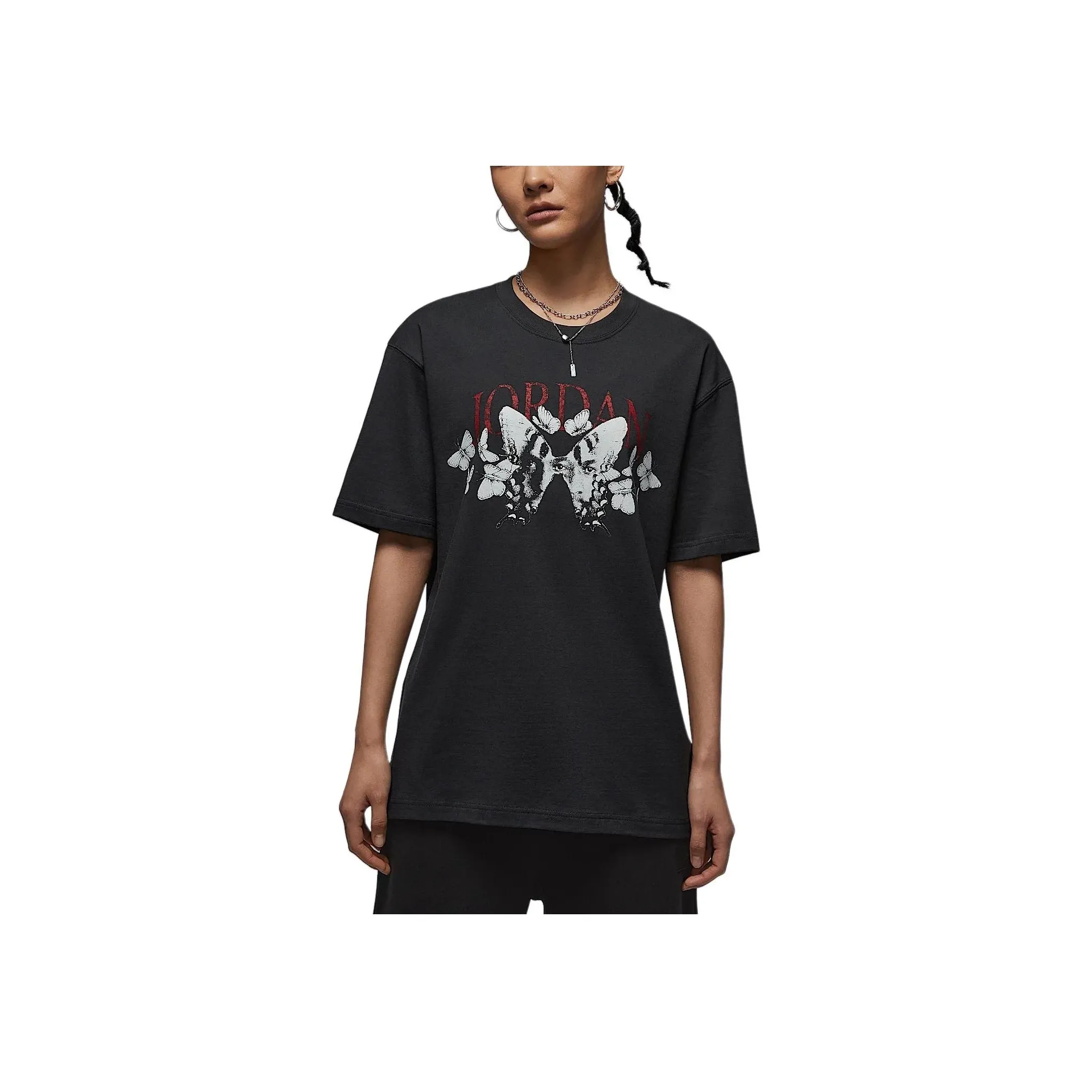 Jordan Drop Shoulder Sleeve T Shirt Women's Gray Black