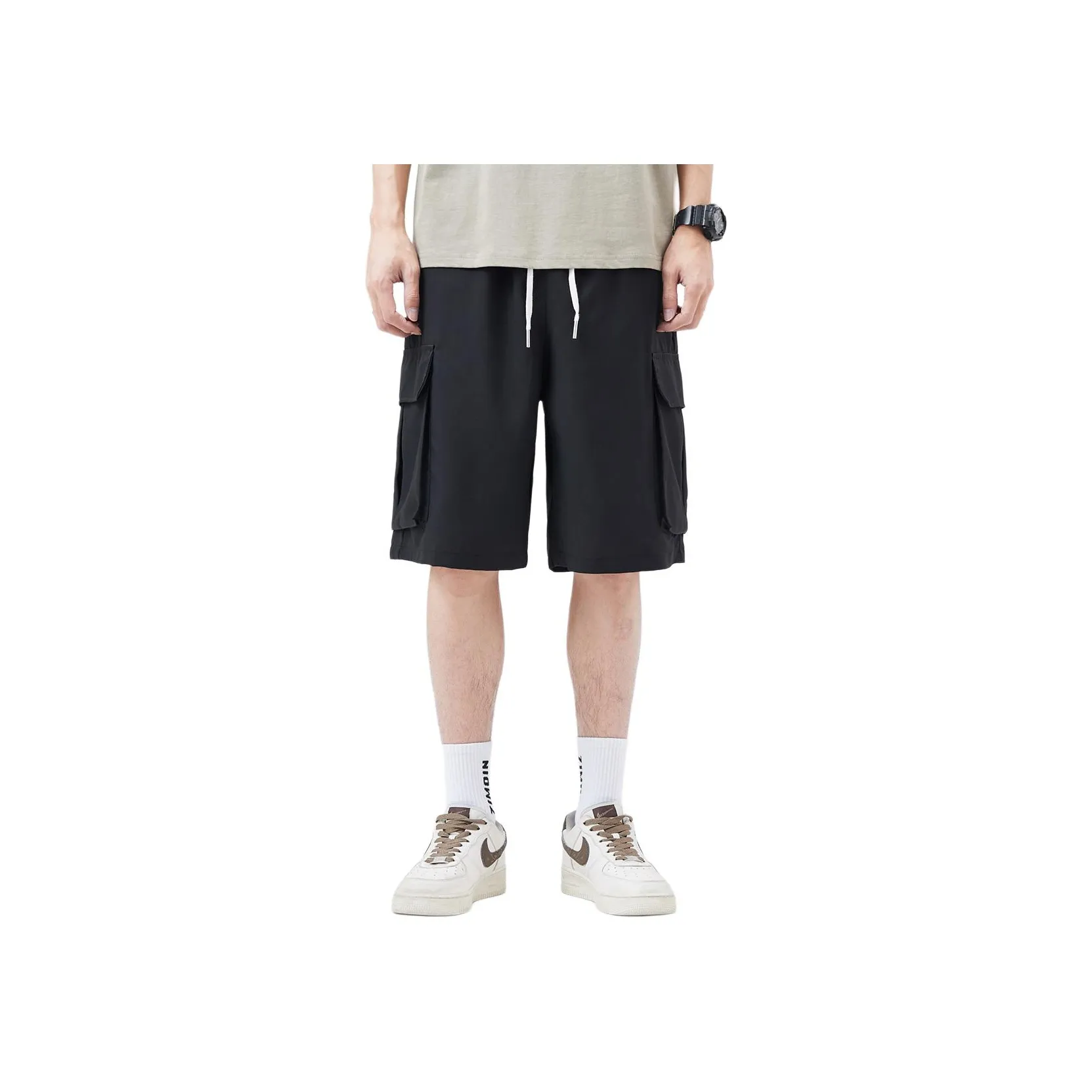 BALENO Ткани вязаные Юность Однотонный Рабочая одежда Брюки длиной до колена Дышащие Брюки длиной до колена Летние Мужские Черные