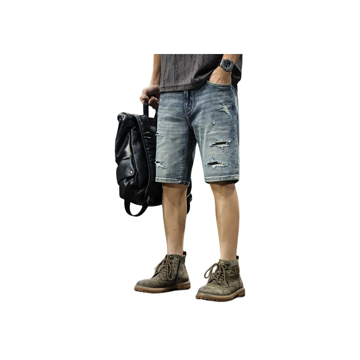 QIANJINNIU Винтажные синие мужские джинсовые шорты