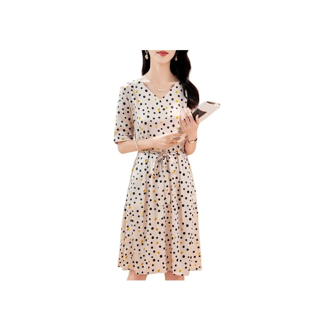Yi Mengyuan Silk Short Sleeved Dress Women's Polka Dot