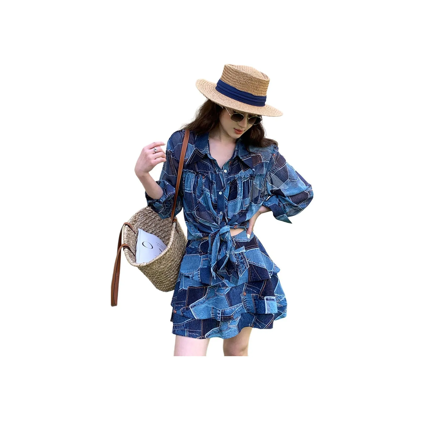 NANING 9 Джинсовый синий Женские Комплекты с юбкой