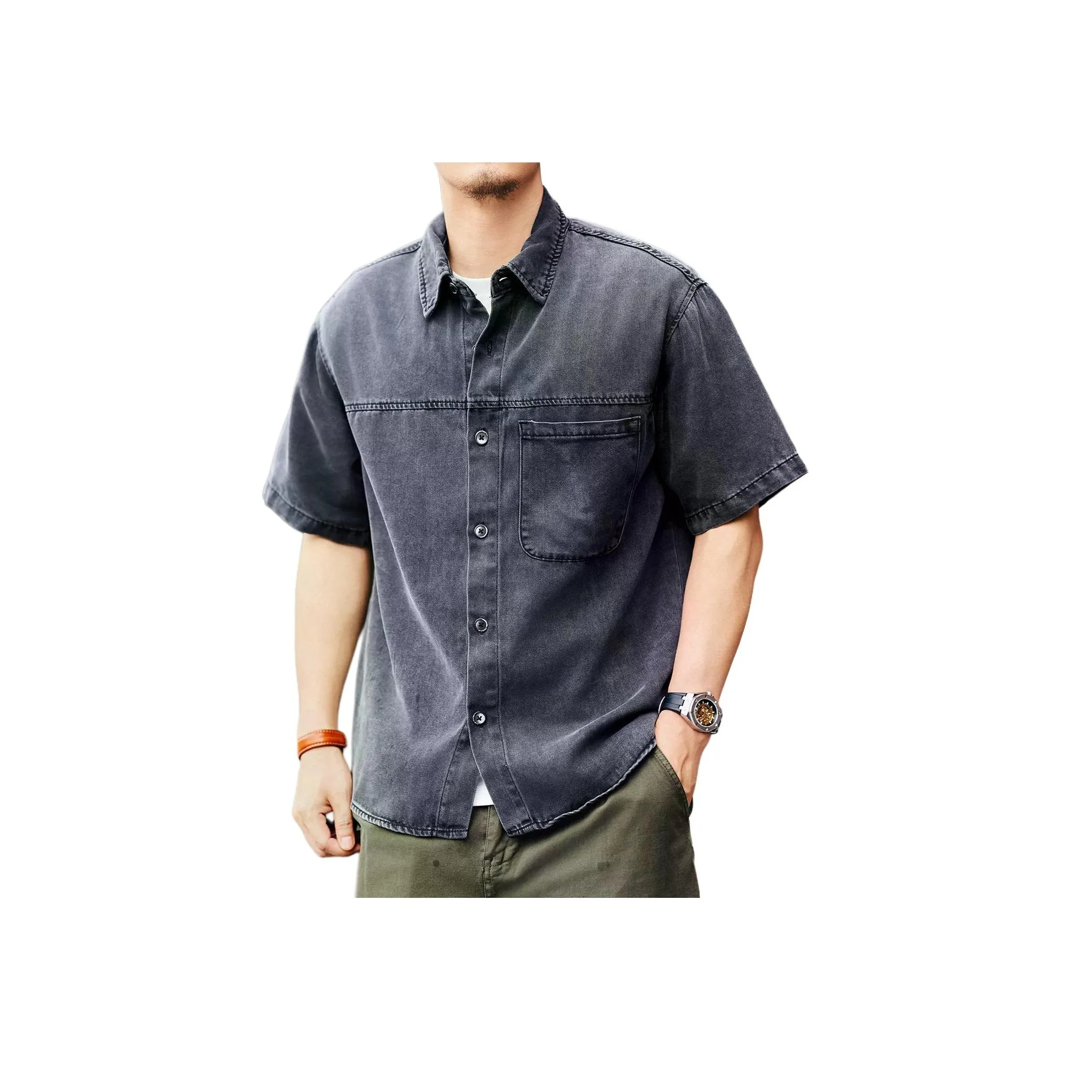 GELANLU Летняя рубашка свободный крой унисекс