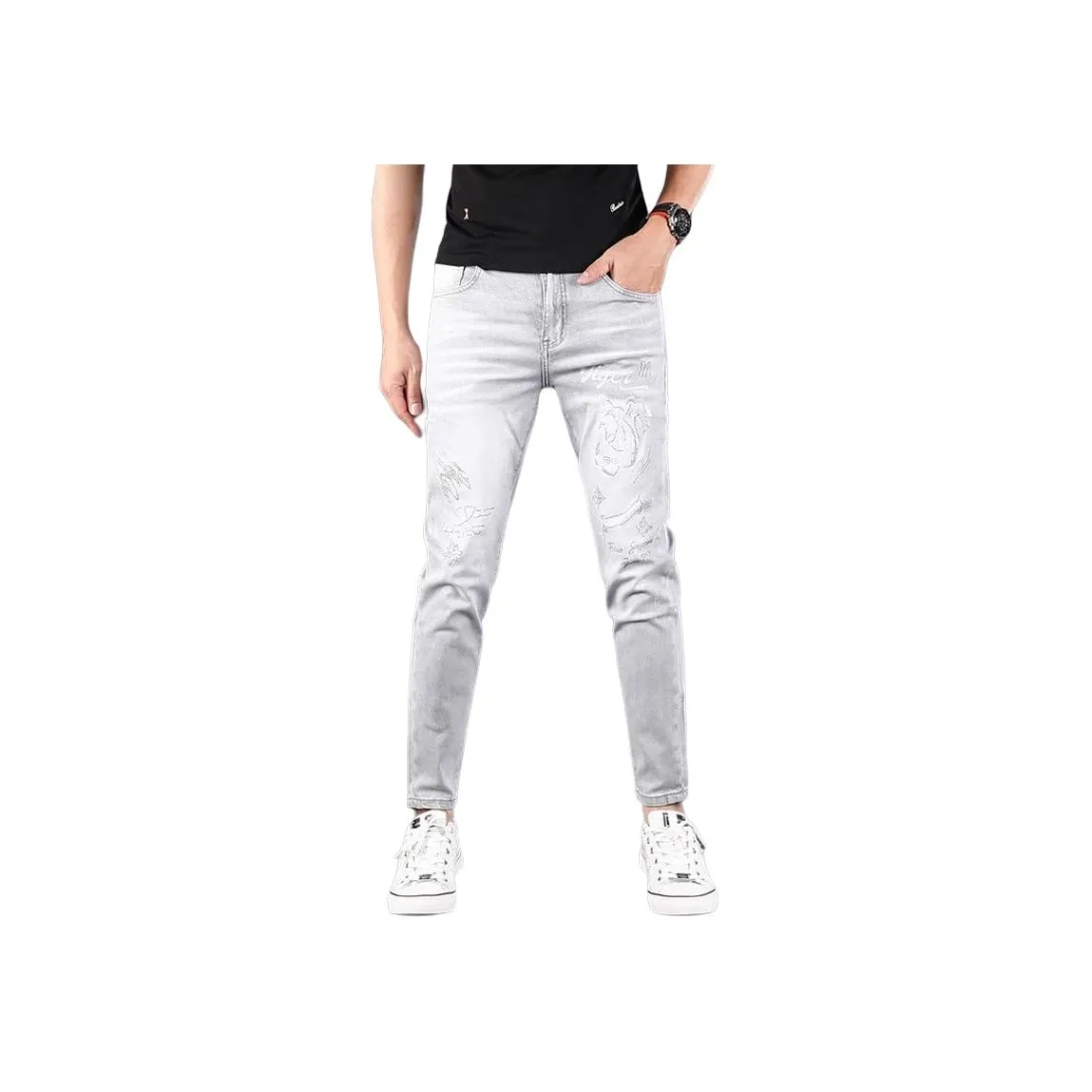 FRALAARRI Light Gray Men's Jeans FRALAARRI Светло-серый Мужские Джинсы