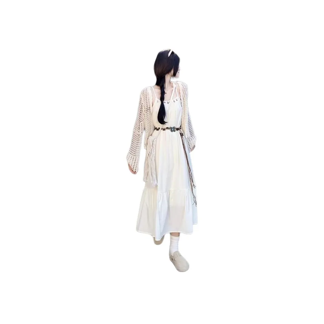 Two Piece Skirt Sets Women's Cover Up+Belt+Camisole Dress