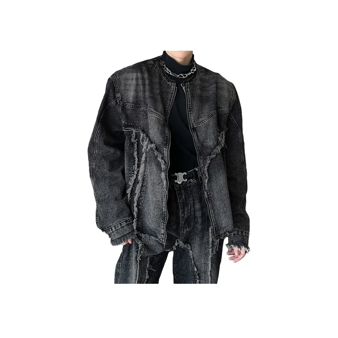 K411 Denim Jackets Unisex Black Gray Color