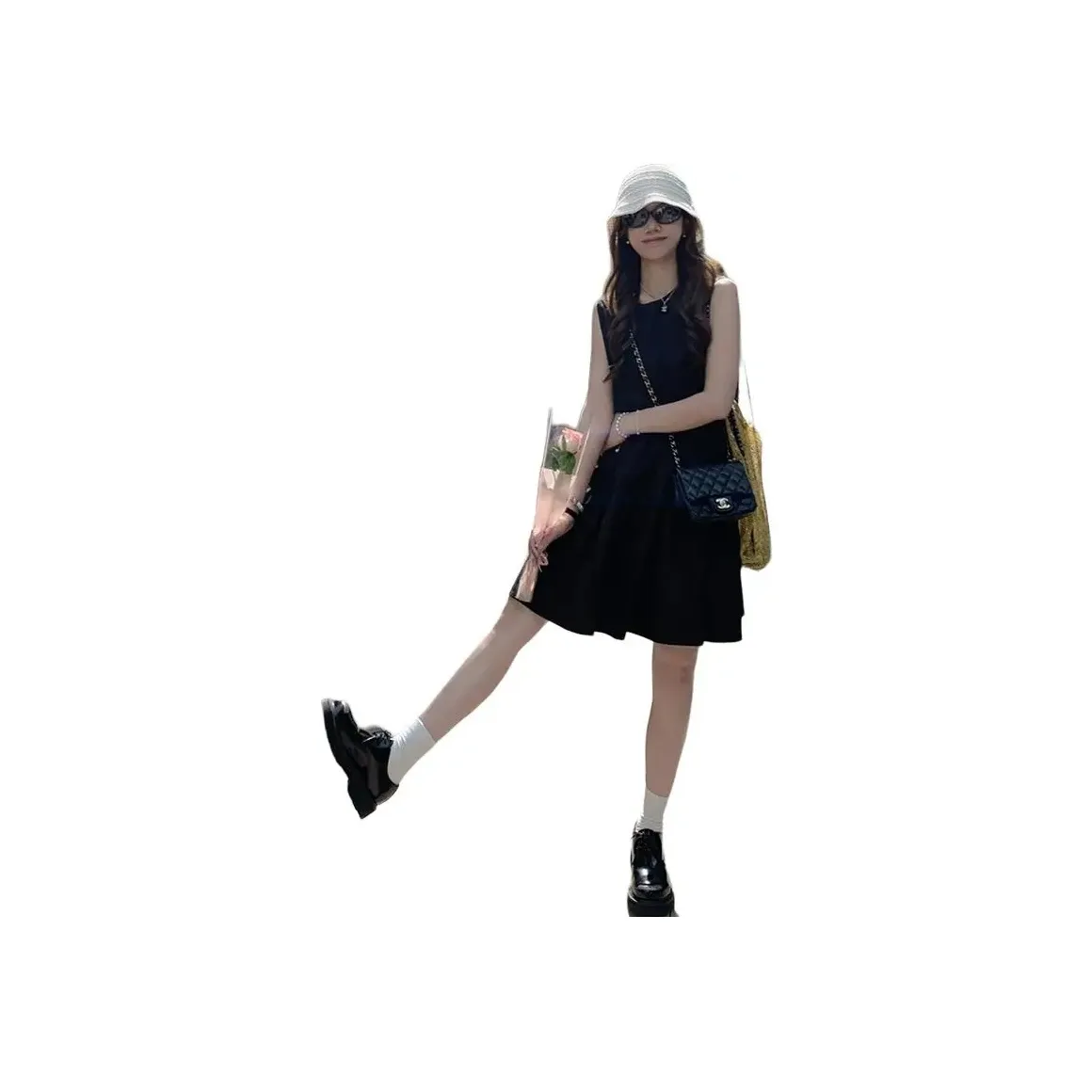 MORii Черное платье бэбидолл без рукавов для женщин