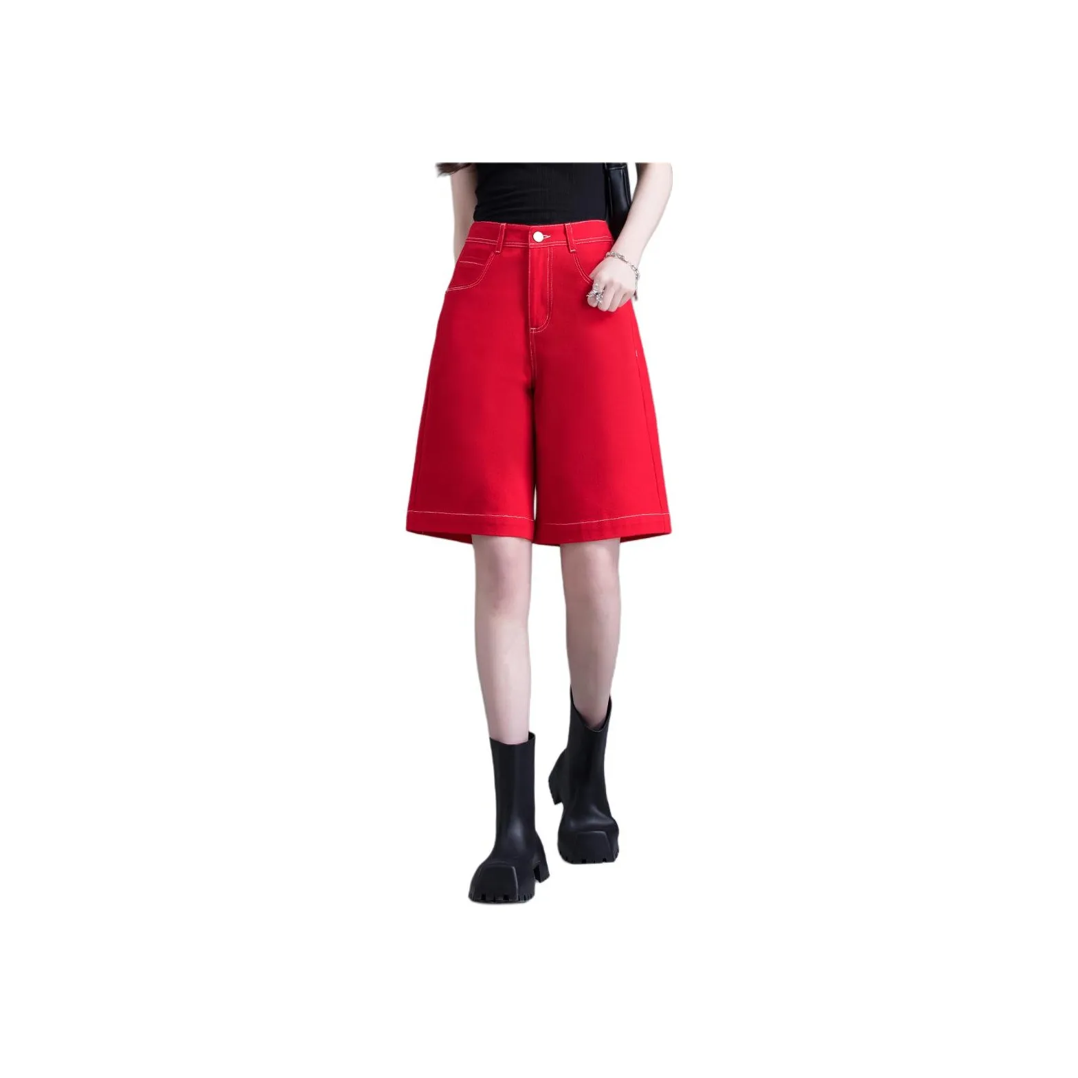 You Cow Me Pants Denim Shorts Women's Red