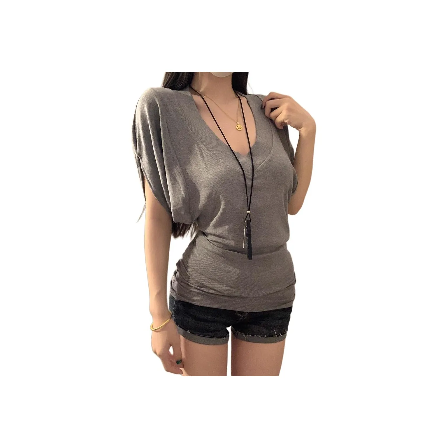 MUCCHIC Летняя футболка с рукавами летучей мыши женская