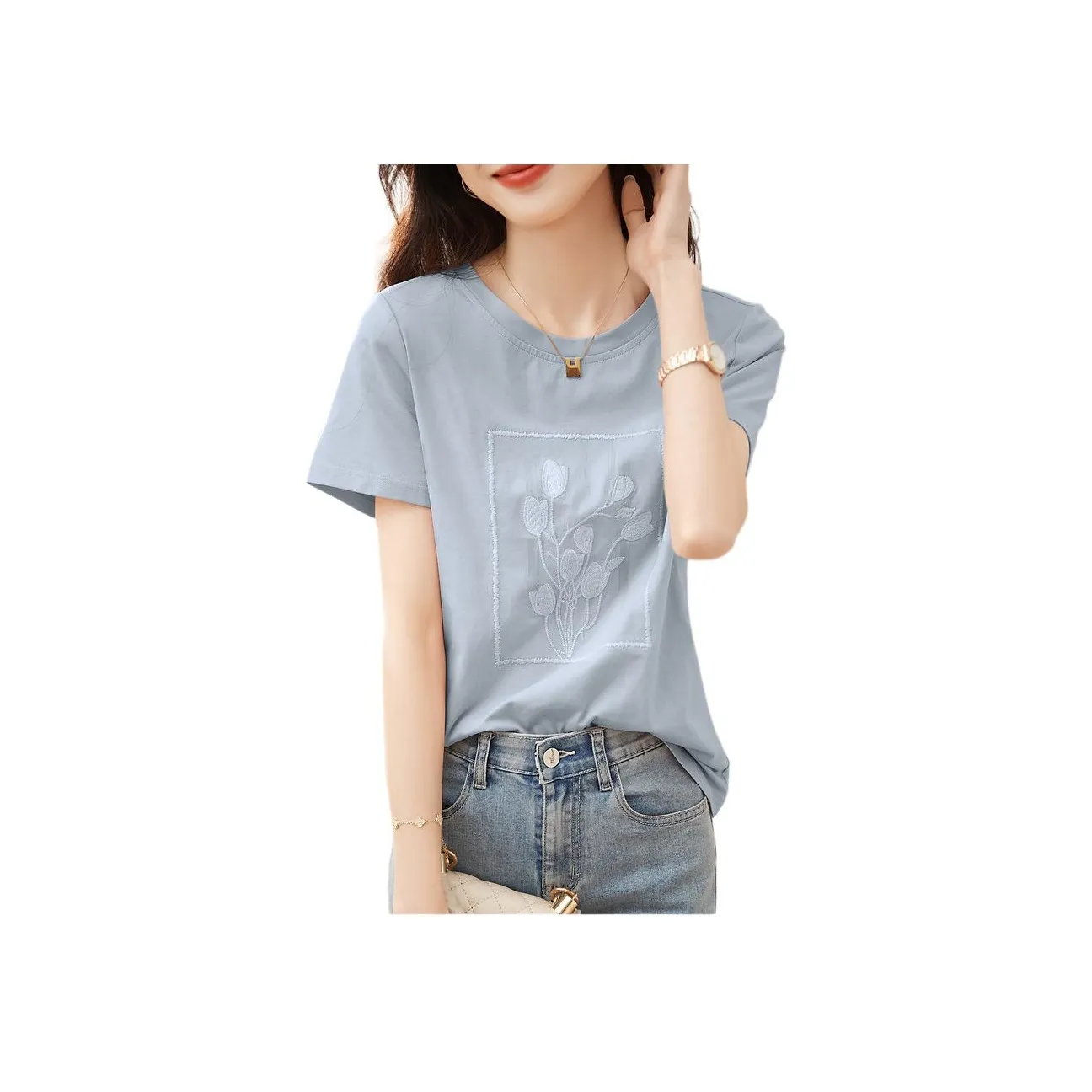 Mo Han Yi Mei T Shirt Women's Gray Blue