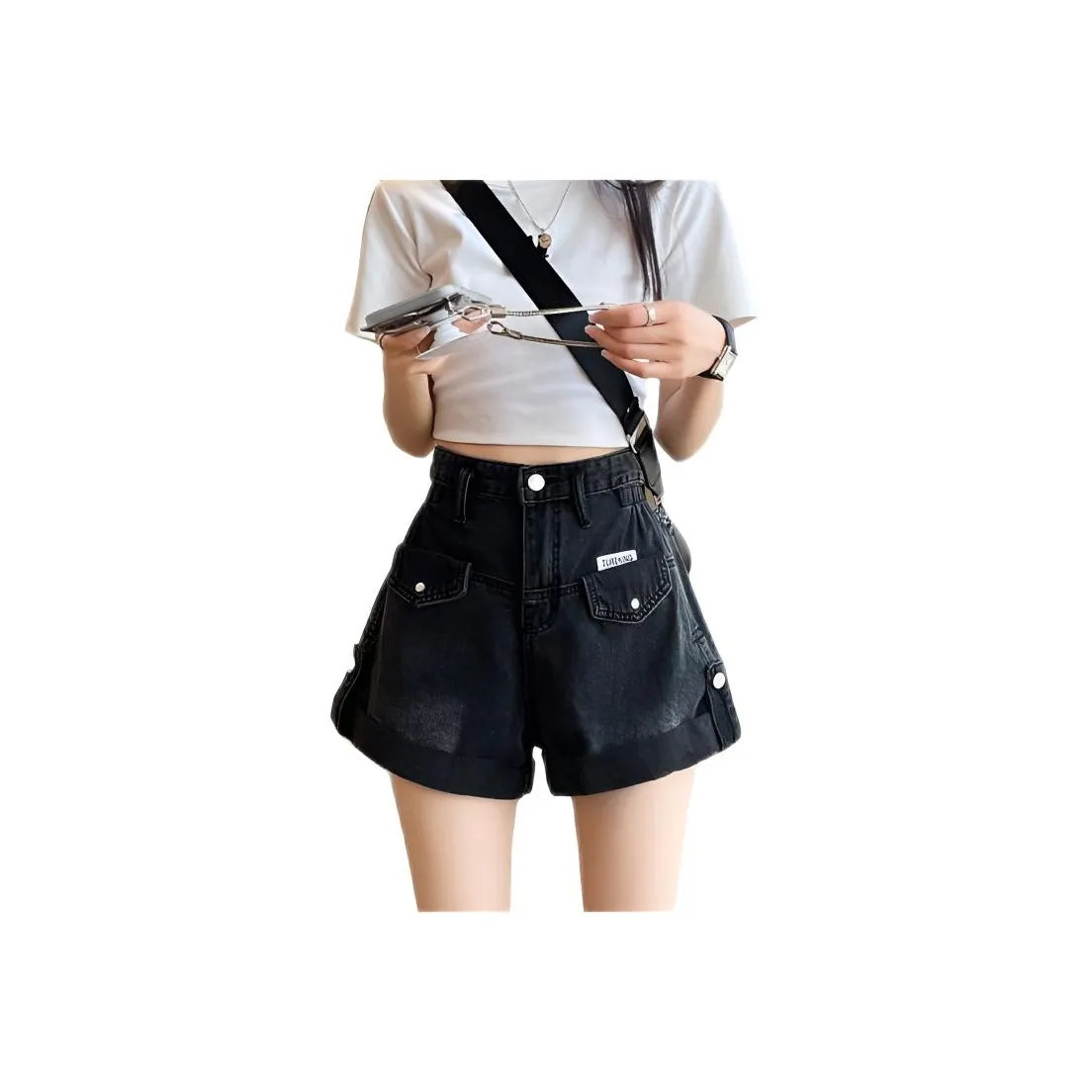 TONYBEAR Черно-серый цвет женские джинсовые шорты