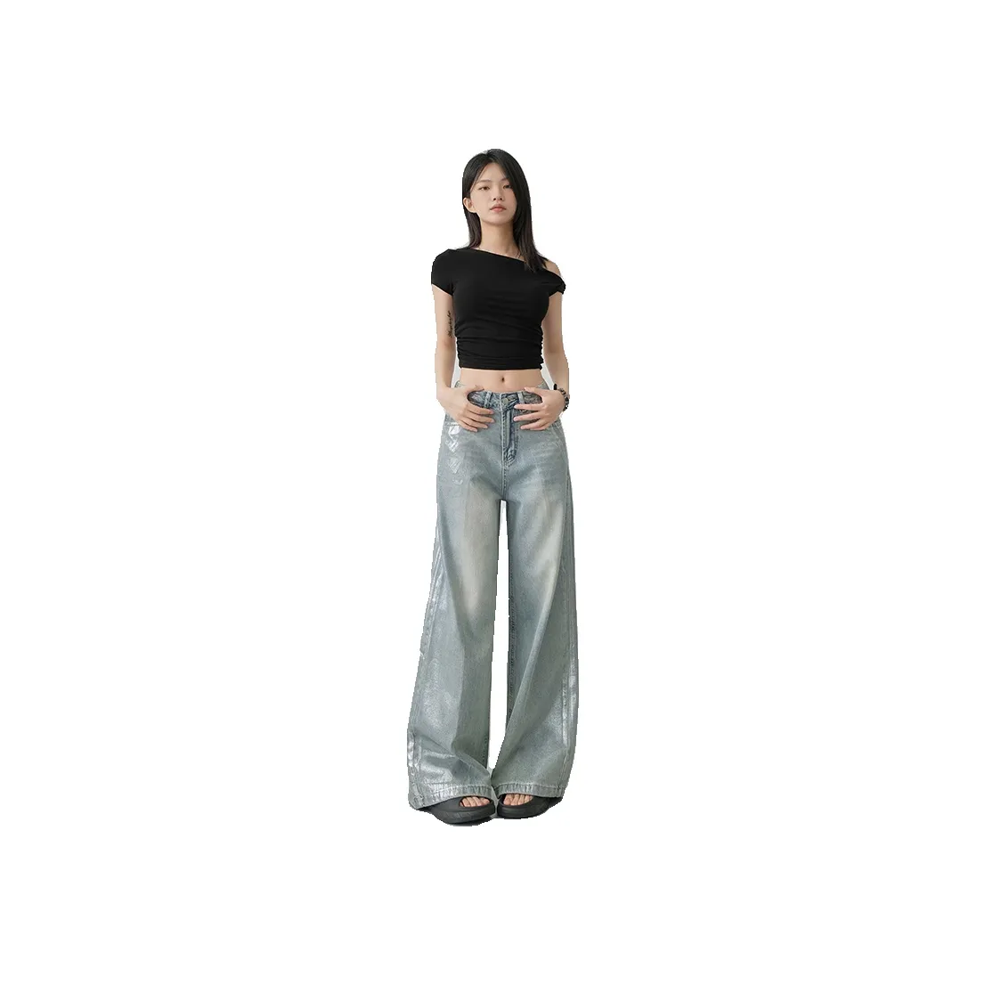 Yynw Jeans Women's Stretched Silver