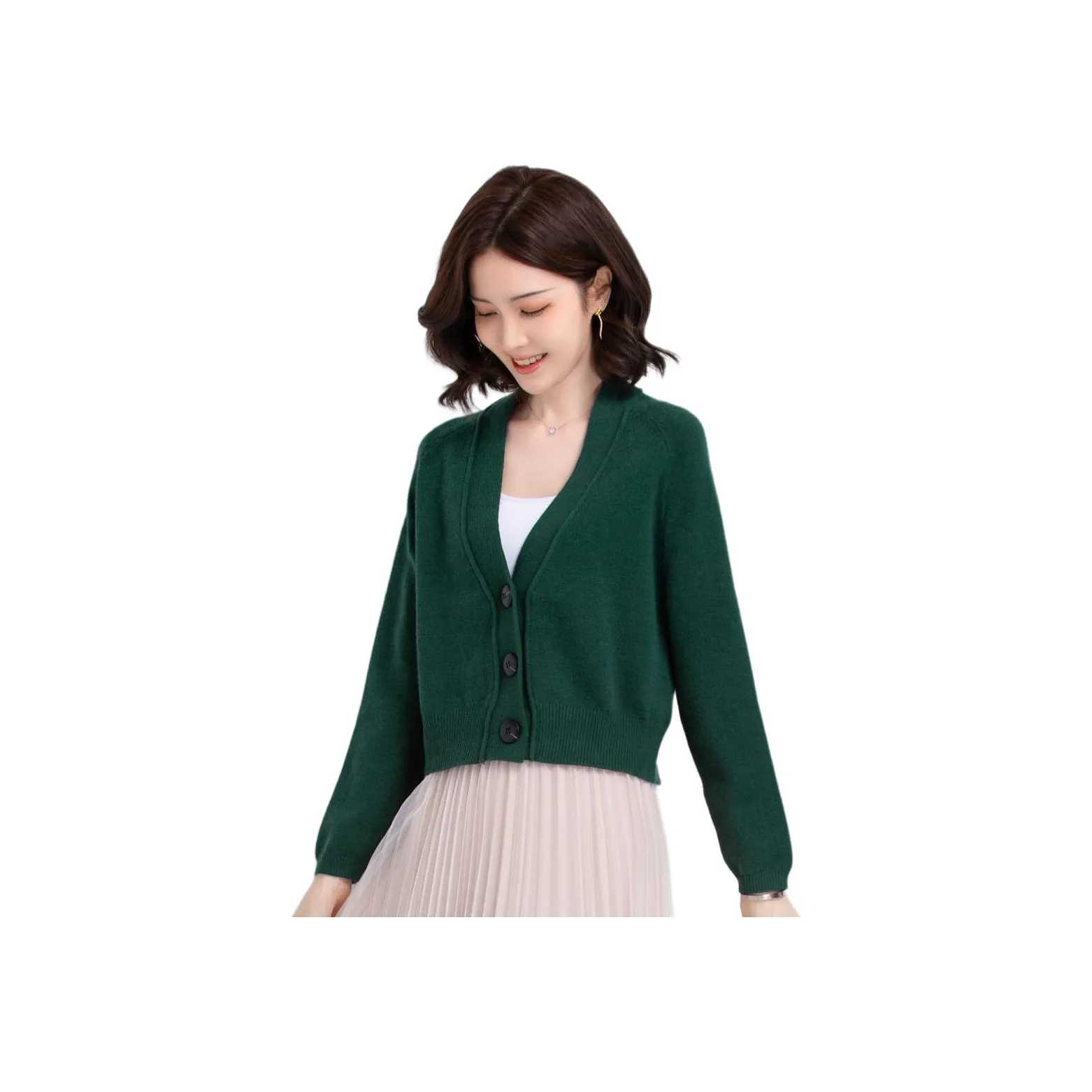 MJ Осенний V-образный вырез Длинный рукав Кардиган Трикотаж Женский