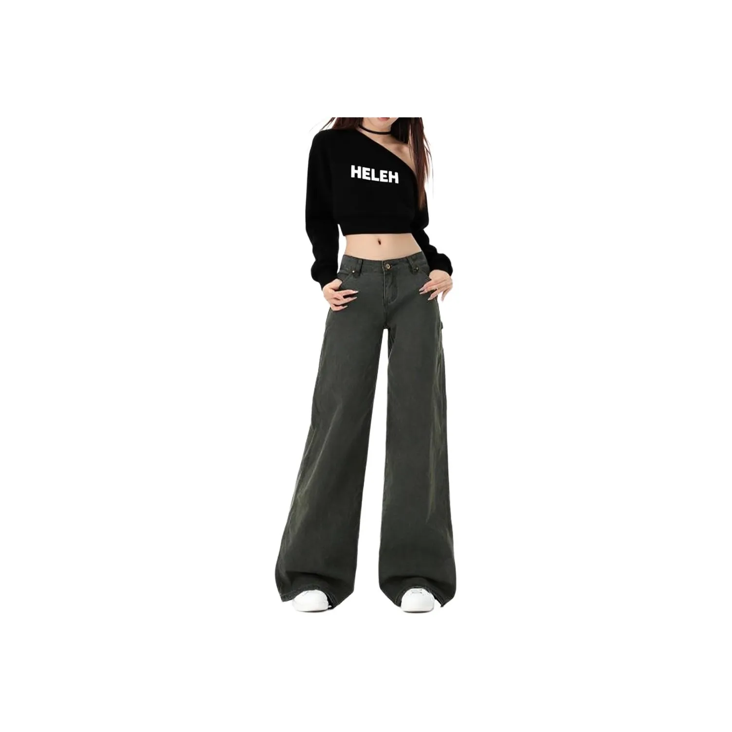 HELEH Армия Зеленый Женские Джинсы