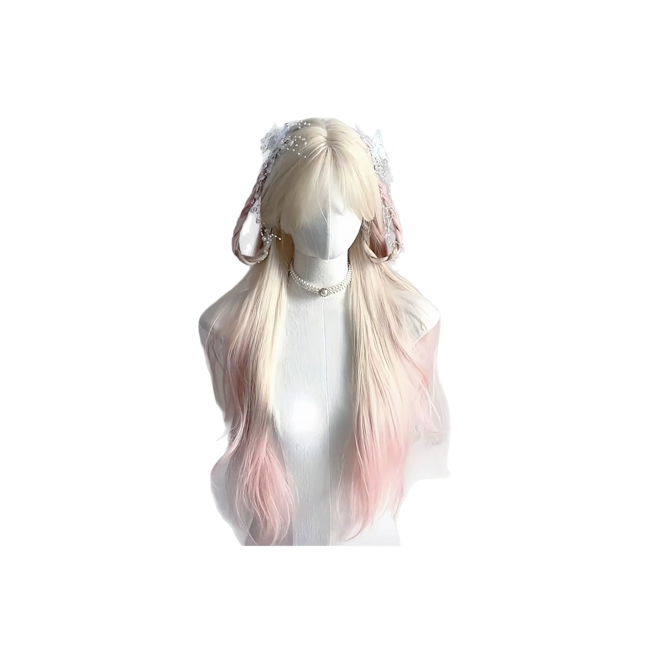 FYOSEE Перука Женская Белый Золото Градиент Розовый Атмосферный Длинные Волосы Полная Голова Комплект