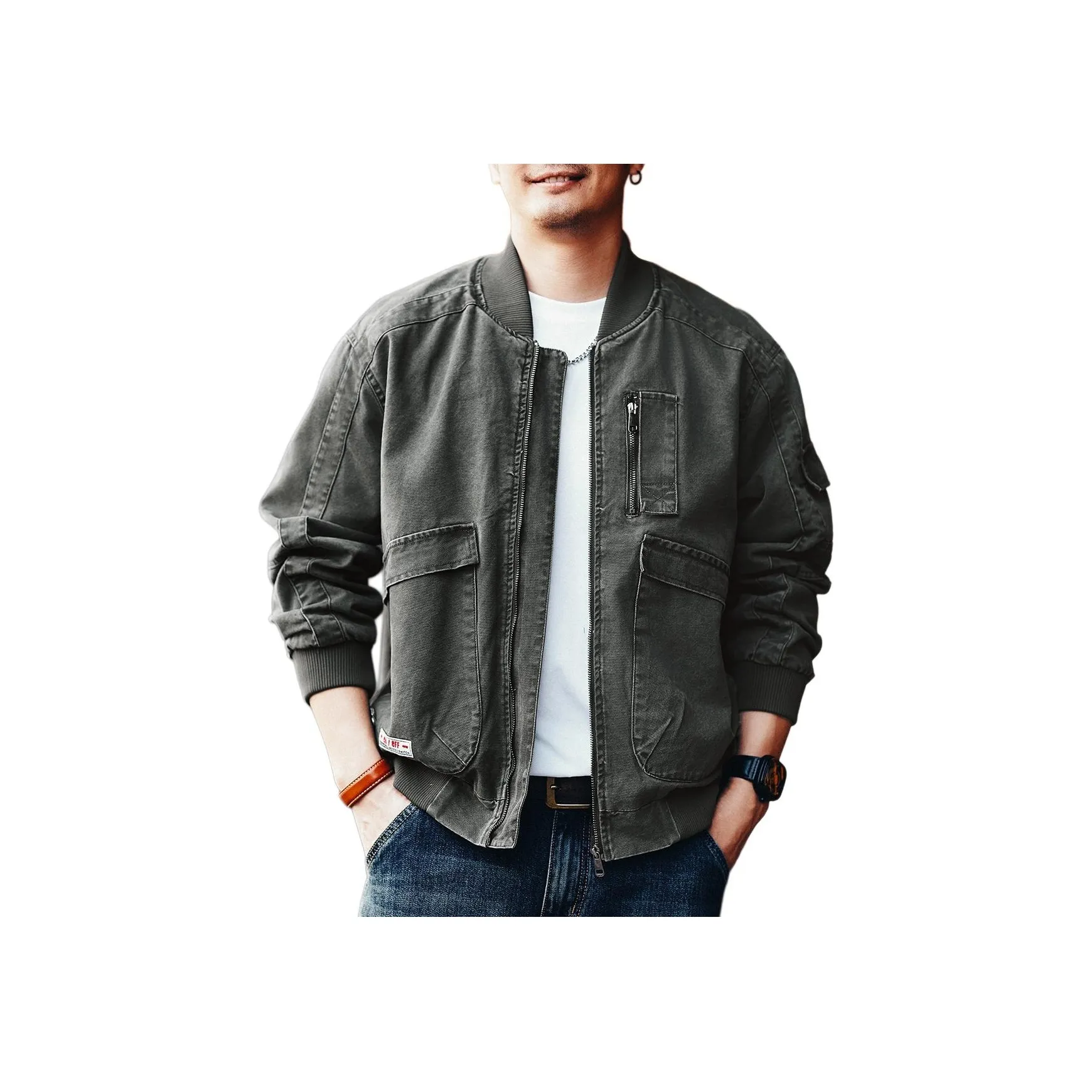 MR.MUDI Армейский зеленый Унисекс Джинсовые куртки