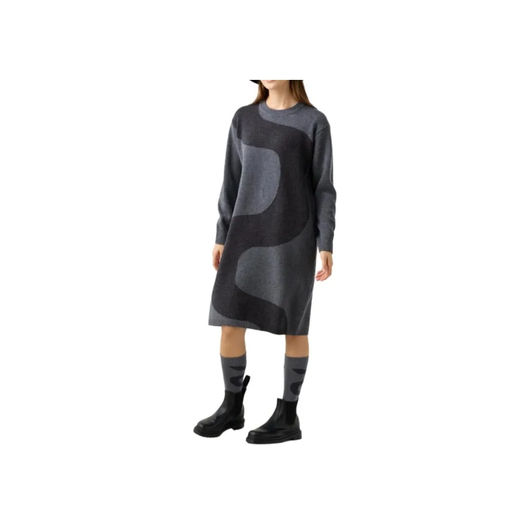 Marimekko X UNIQLO Marimekko Co-brand Long-Sleeved Dresses Women's Asphalt Gray