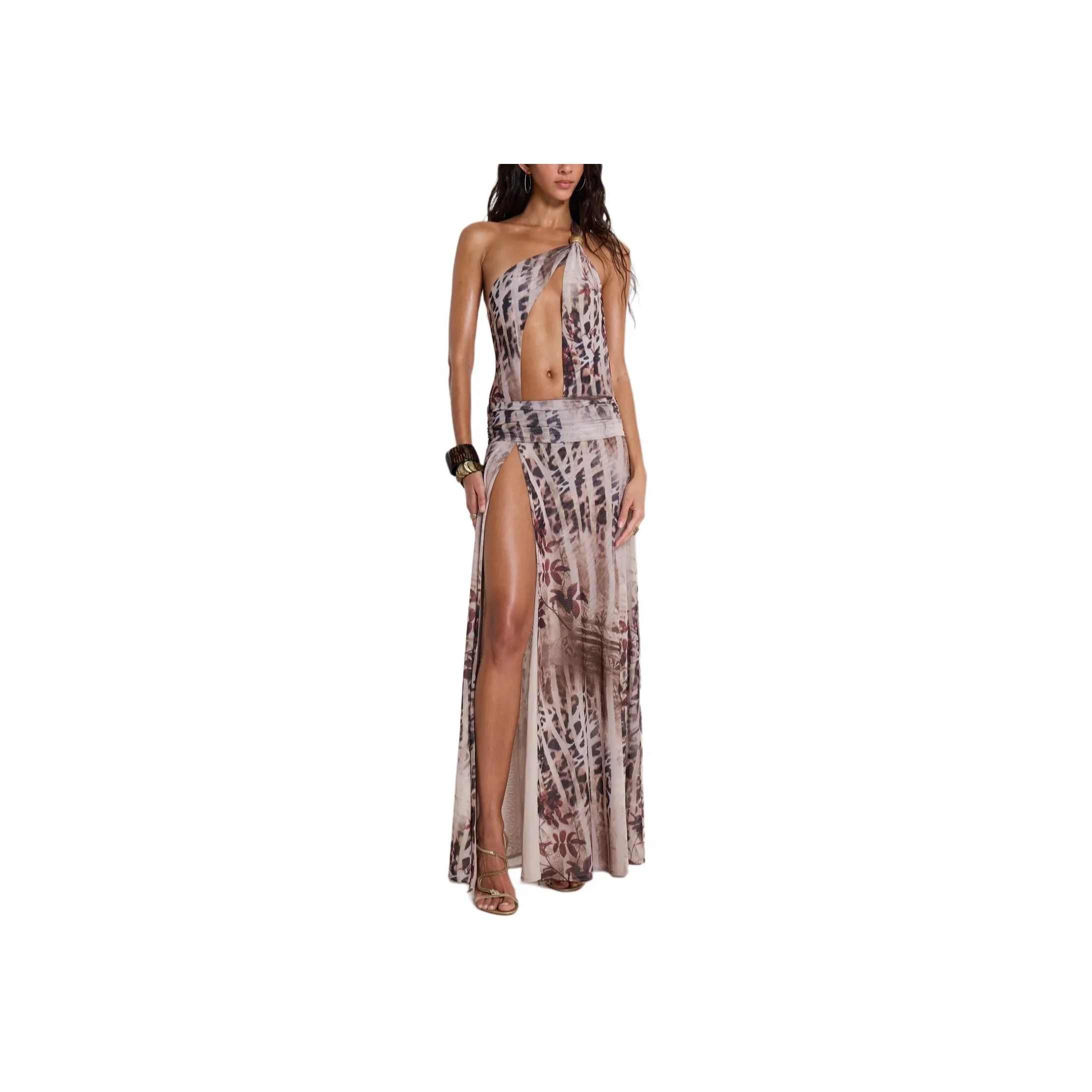 Jaded London Valentina Asymmetric Cut Out Maxi Slip Dress Women's Multi/Multicolor