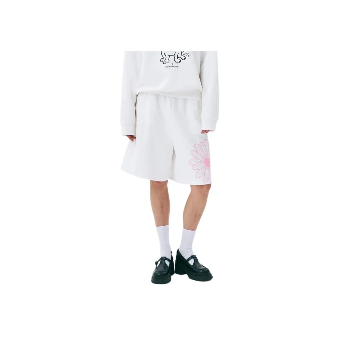 MARDI MERCREDI SS25 OVERSIZED Sweat Bermuda Цветочный дизайн_Бело-розовый Повседневные шорты Корейский стиль Women's White Розовый