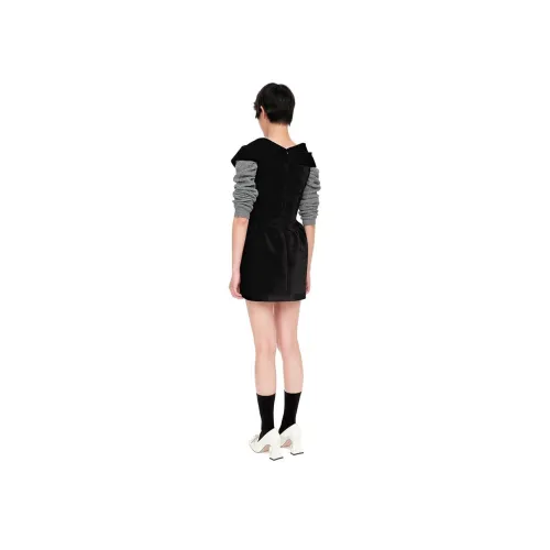SHUSHU/TONG Black Женские Короткие Платья с Рукавами