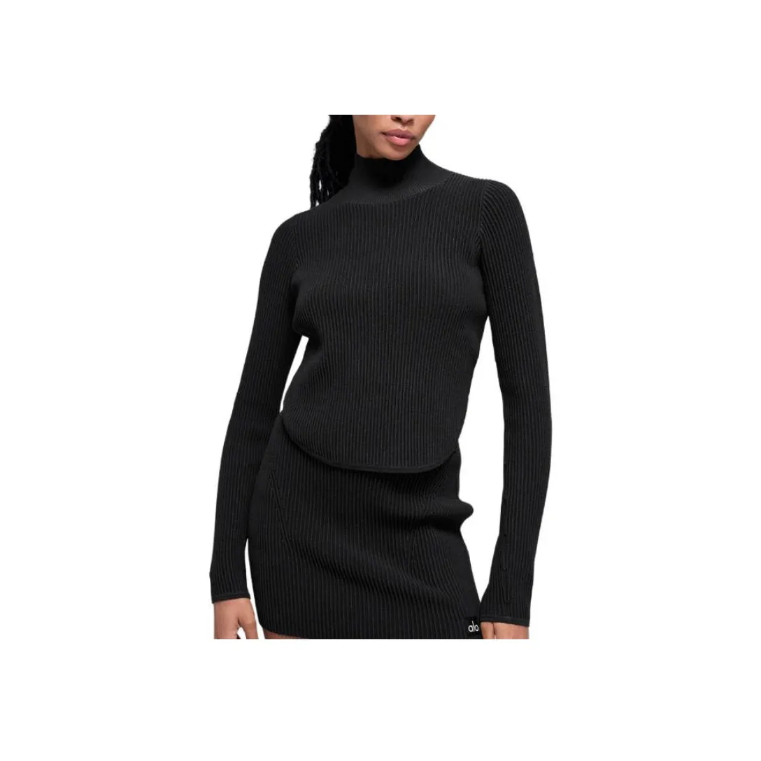 Alo Yoga Джинсовый Вязаный с Открытой Спиной Длинный Рукав Трикотаж Женский