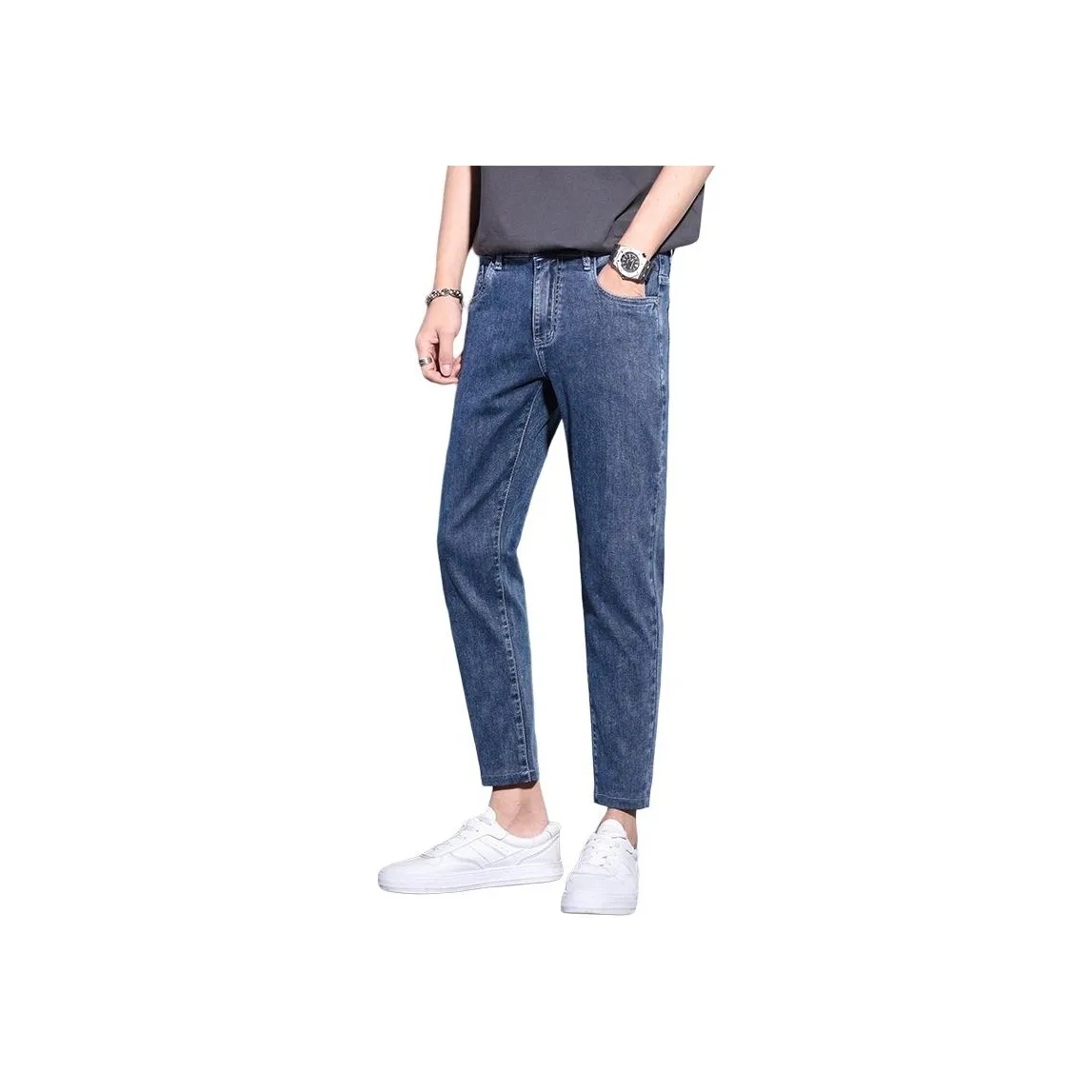 MENING Blue Cropped Pants Unisex Jeans MENING Синий Укороченные Штаны Унисекс Джинсы