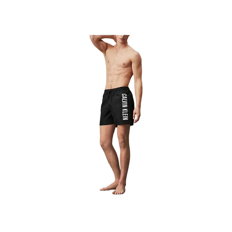 CALVIN KLEIN Medium Drawstring Swim Shorts Intense Power Beach Shorts Men's Black