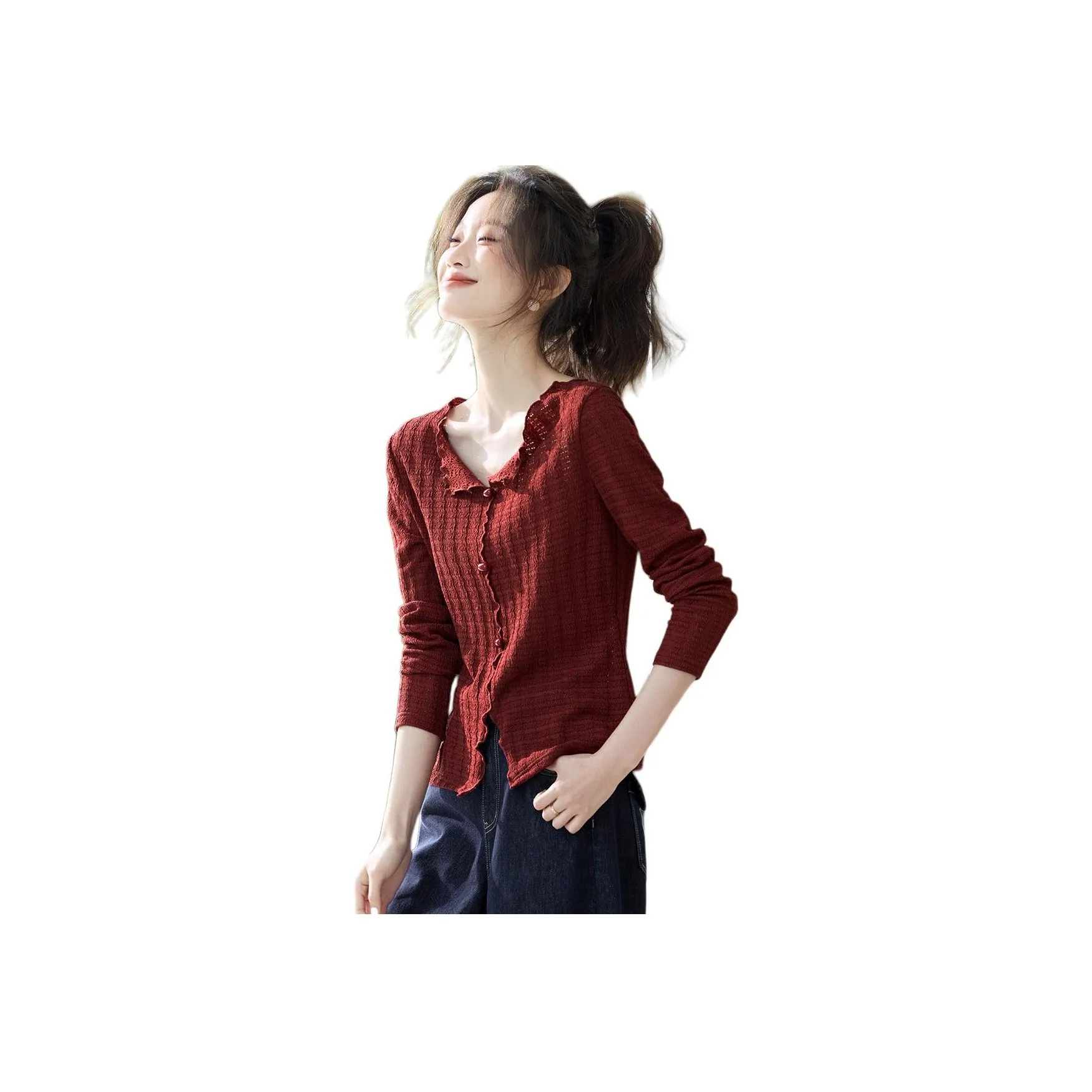 MOHANYIMEI Вишнево-красные Женские T-рубашки