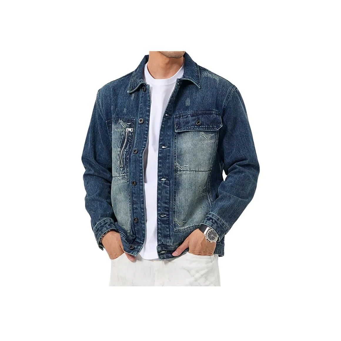 ZENGZHI Denim Jacket Straight Fit Unisex ZENGZHI Деним Куртка Прямой крой Унисекс