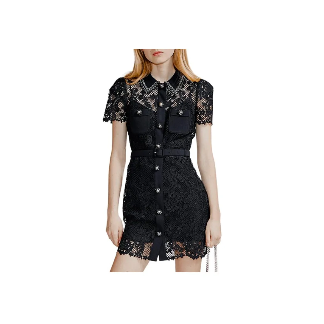 Self Portrait Короткий рукав Платье Женское Классический черный