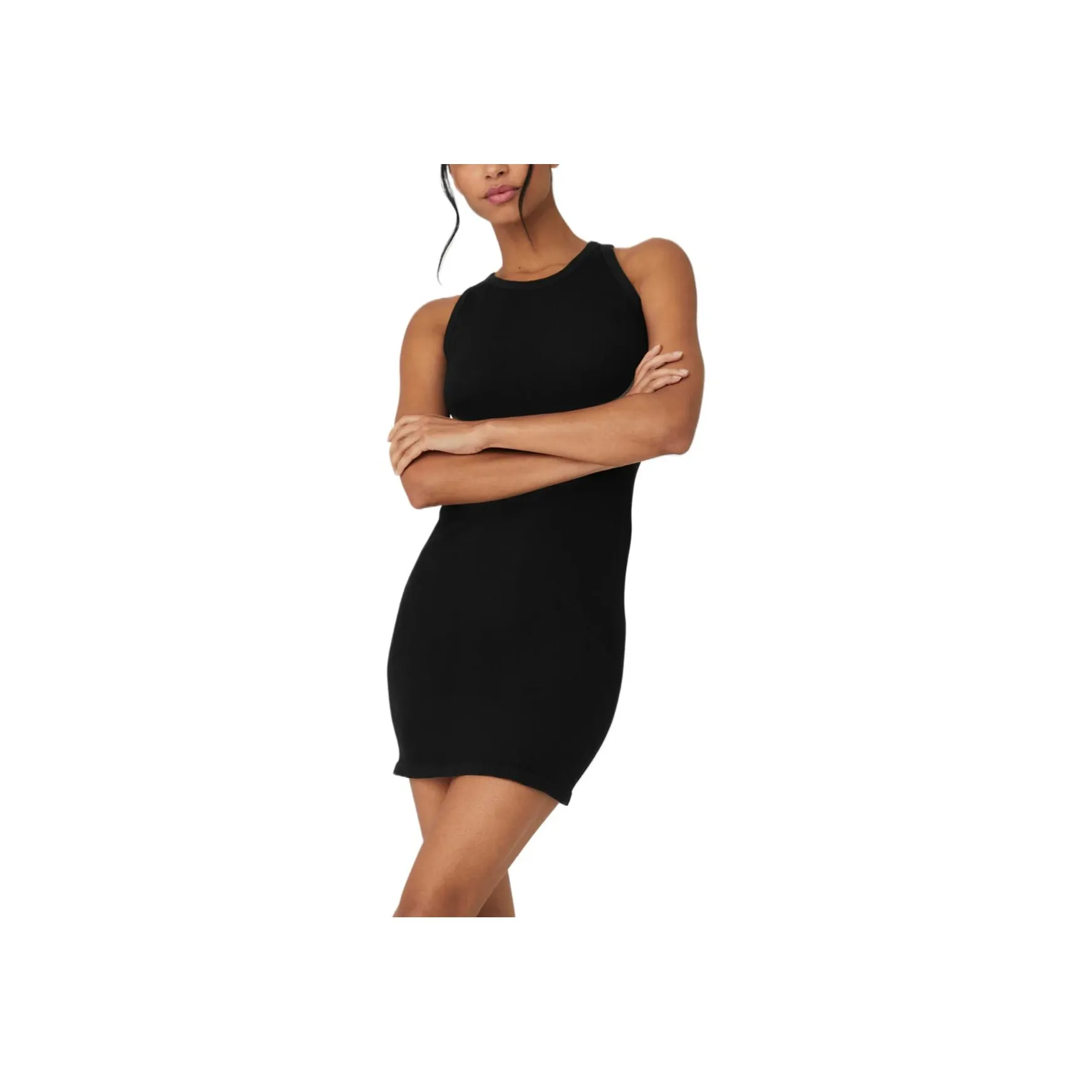 Alo Yoga Seamless Ribbed Nights Dress Sleeveless Dress Women's Black