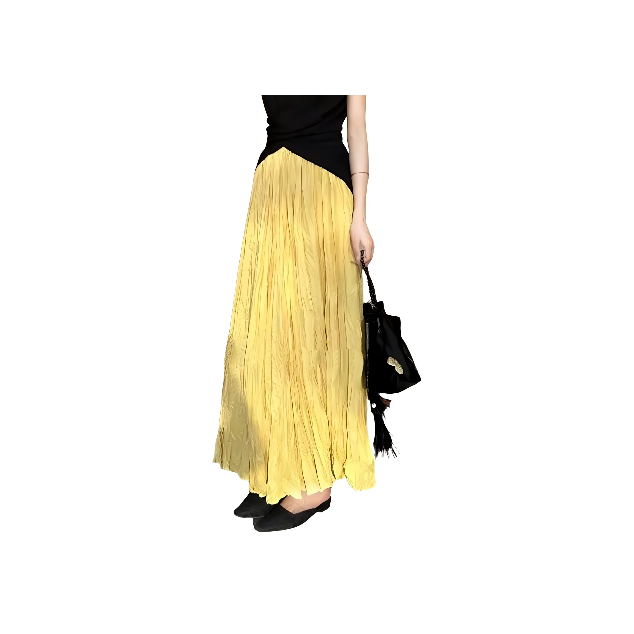 Wbwq Желтая Женская Повседневная Длинная Юбка