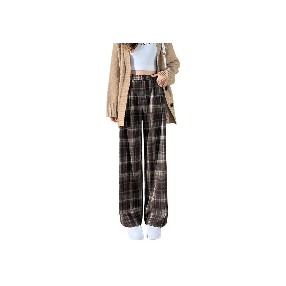 SITOL Casual Pants Women's Khaki Plaid