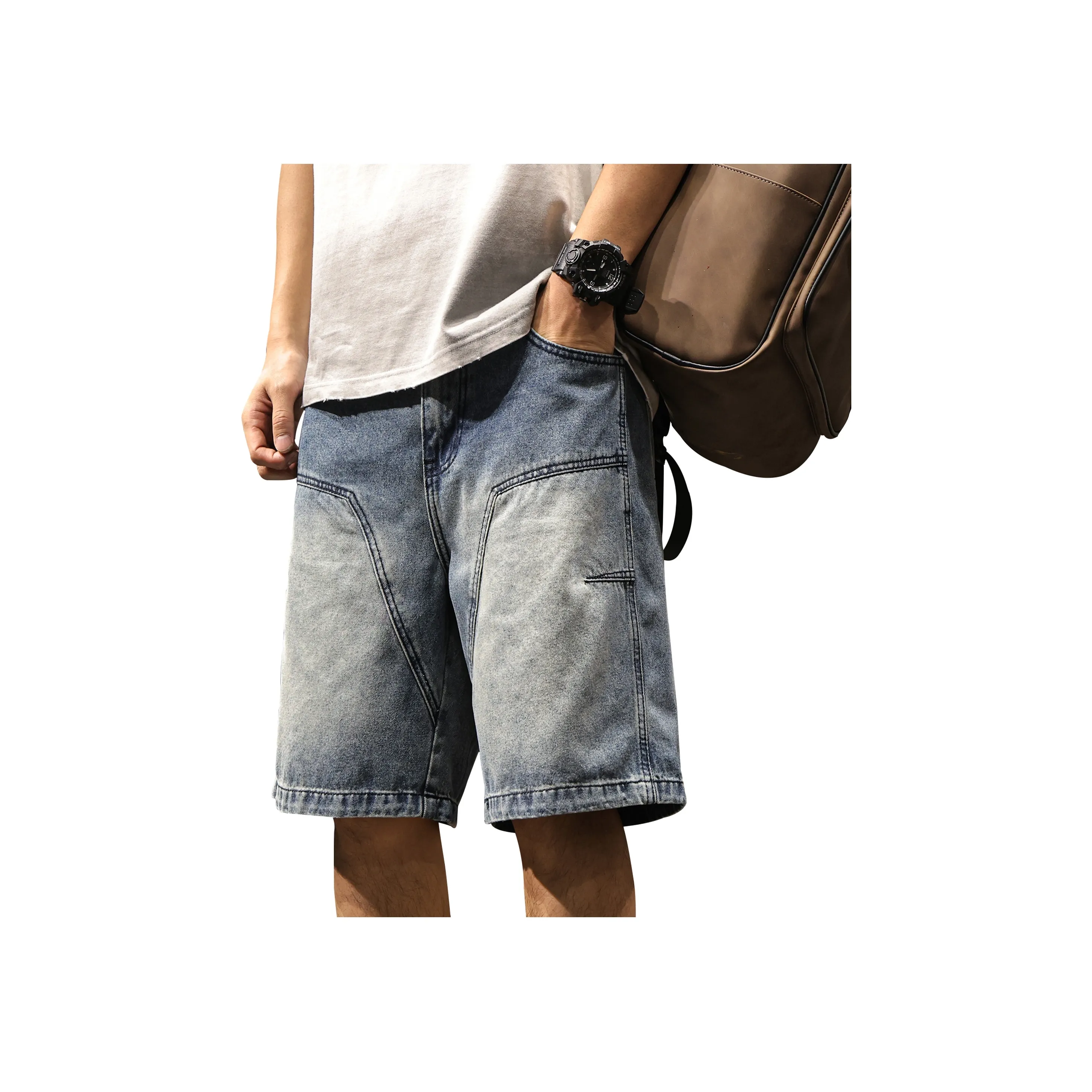 LUJIEBANG Светло-синие мужские джинсовые шорты