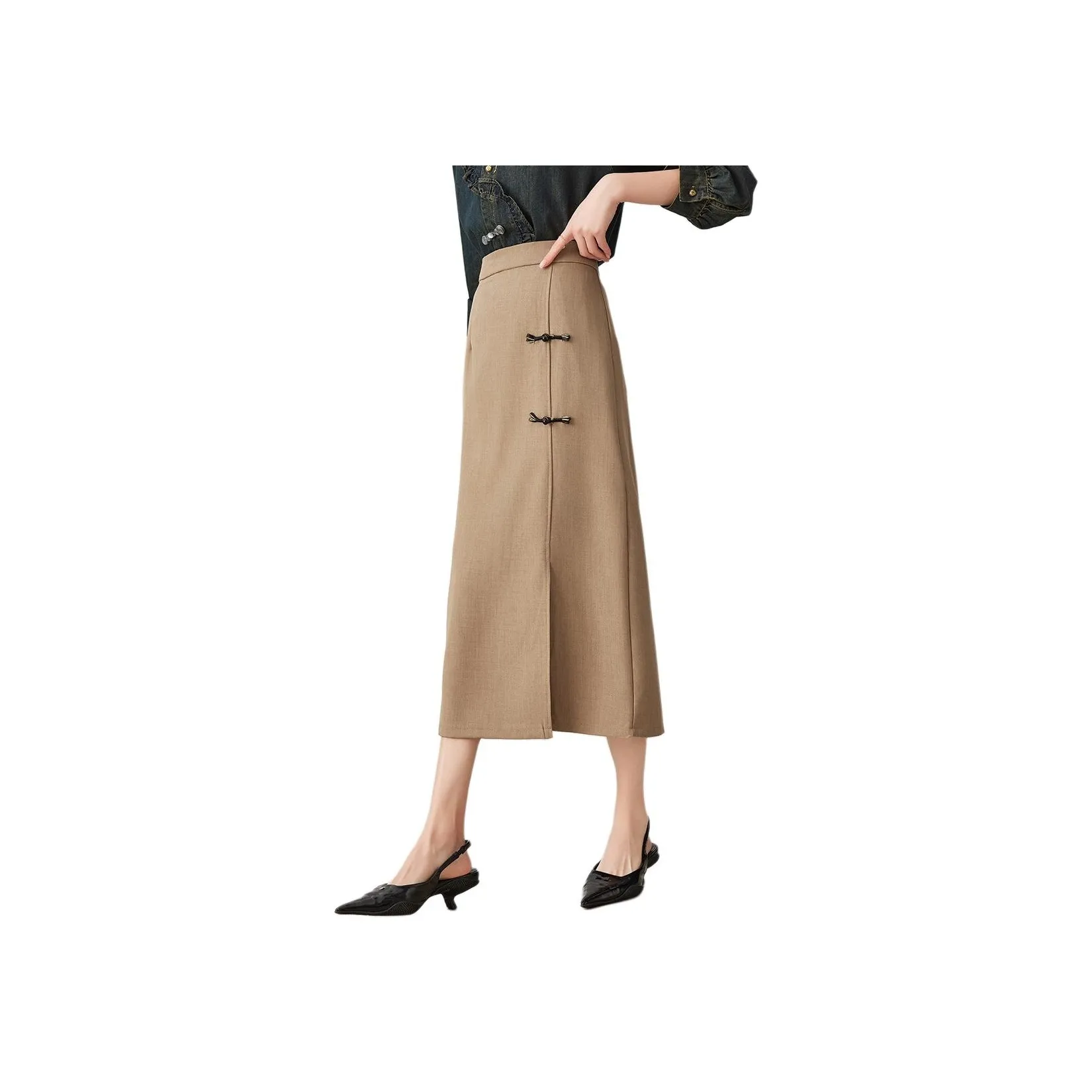 Like The Age Of Water Spring, Summer, Fall Long Sleeved Dress Straight Women's Khaki