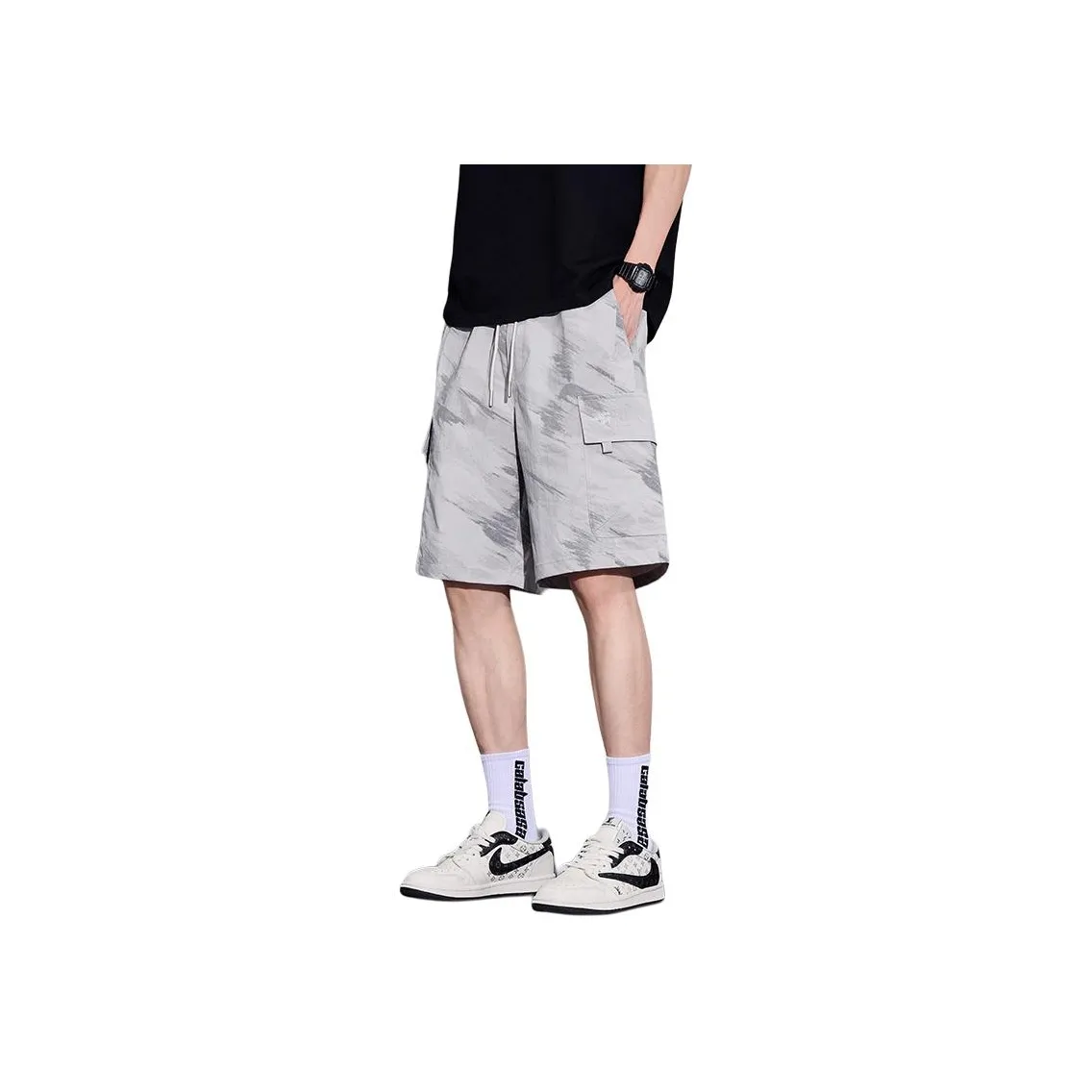 Menglaini Casual Shorts Unisex Beige Gray