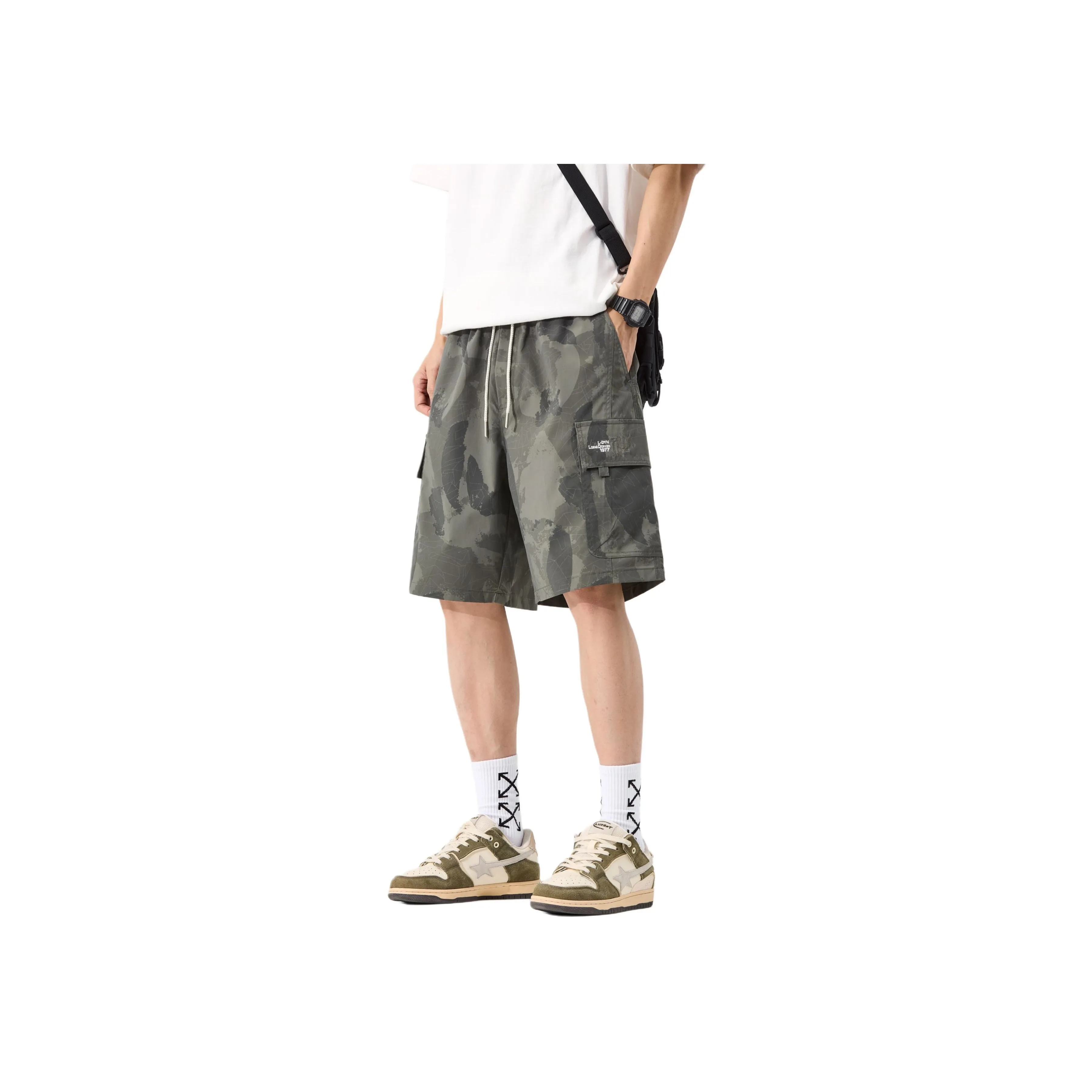 Menglaini Casual Shorts Unisex Army Green