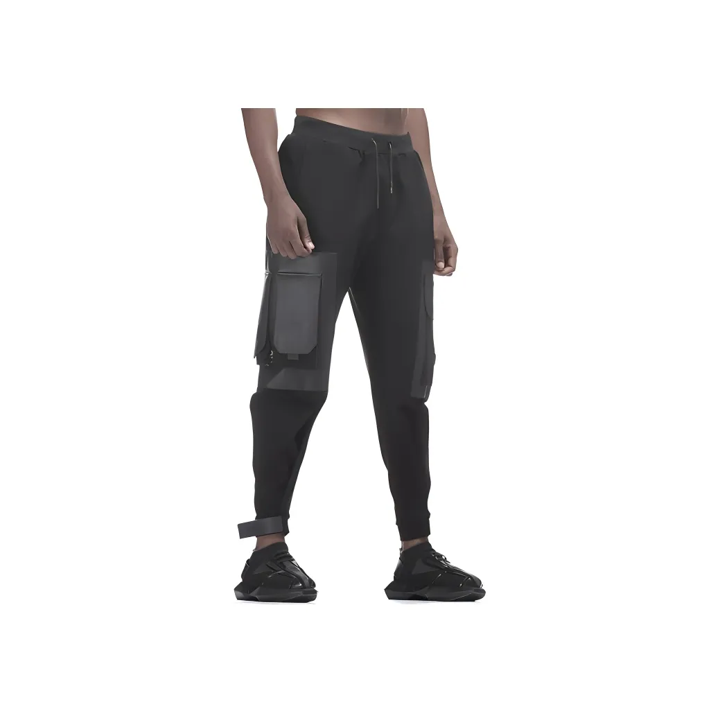 NORVINCY Western Outdoor Trendy Brand Elastic Waistband Cargo Pants Unisex Black