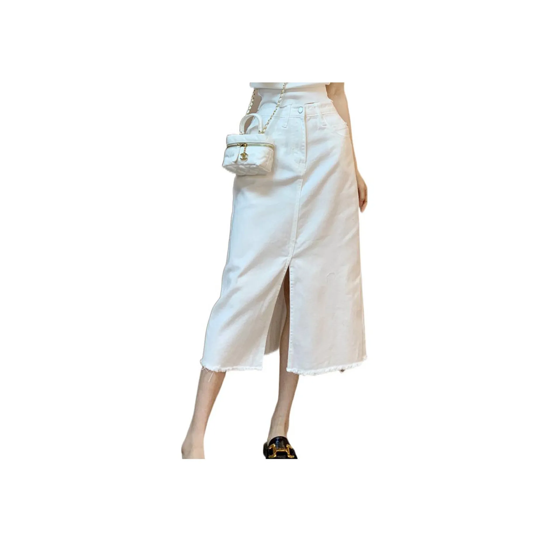 Leather Cat Белый Женские Джинсовые Длинные Юбки