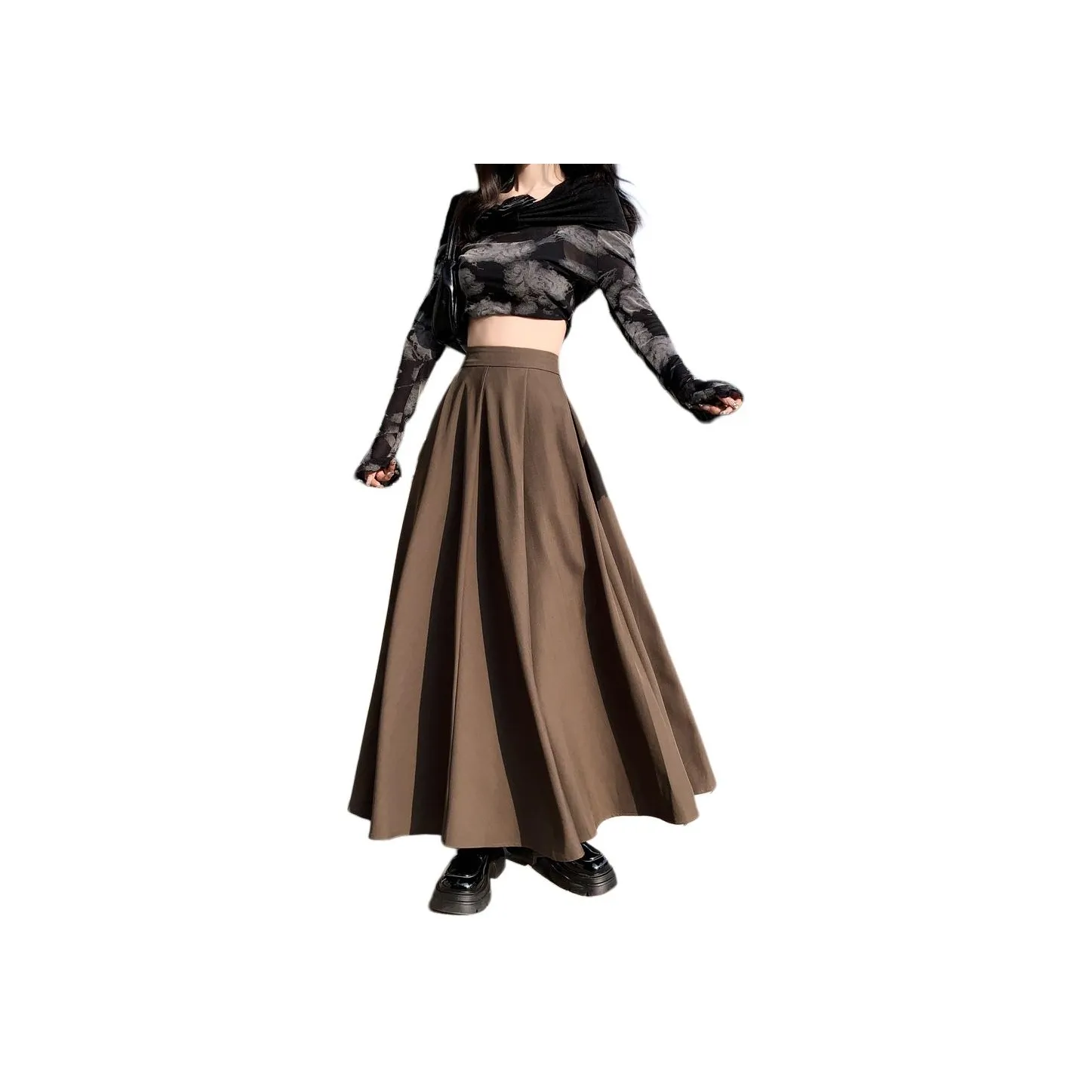 OROI Повседневный Длинный Юбка Женские Коричневый