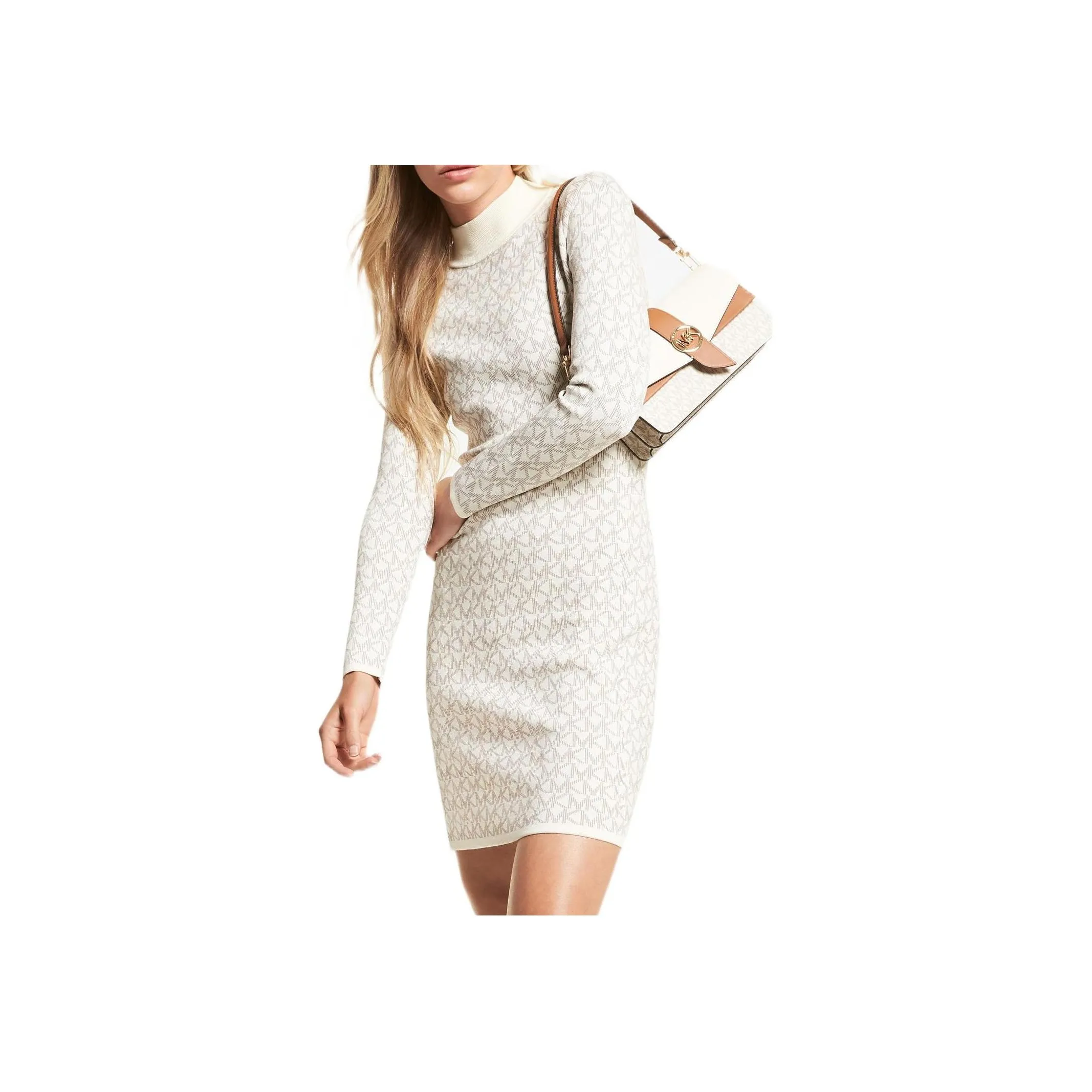 MICHAEL KORS Длинное платье с длинными рукавами женское экрю