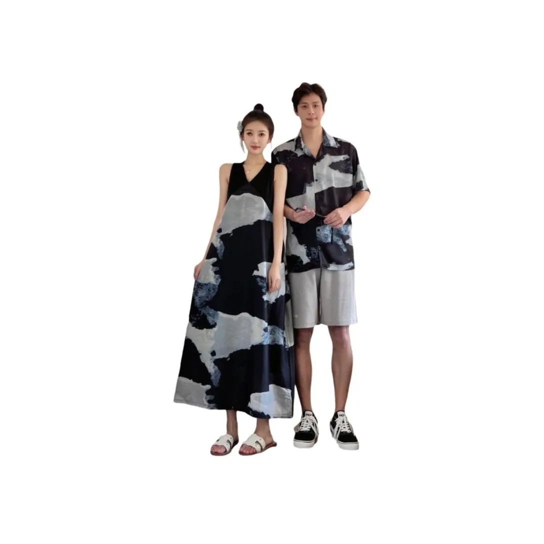 QYPRF Одежда для пары Мужская рубашка + Женское платье Женские парные комплекты