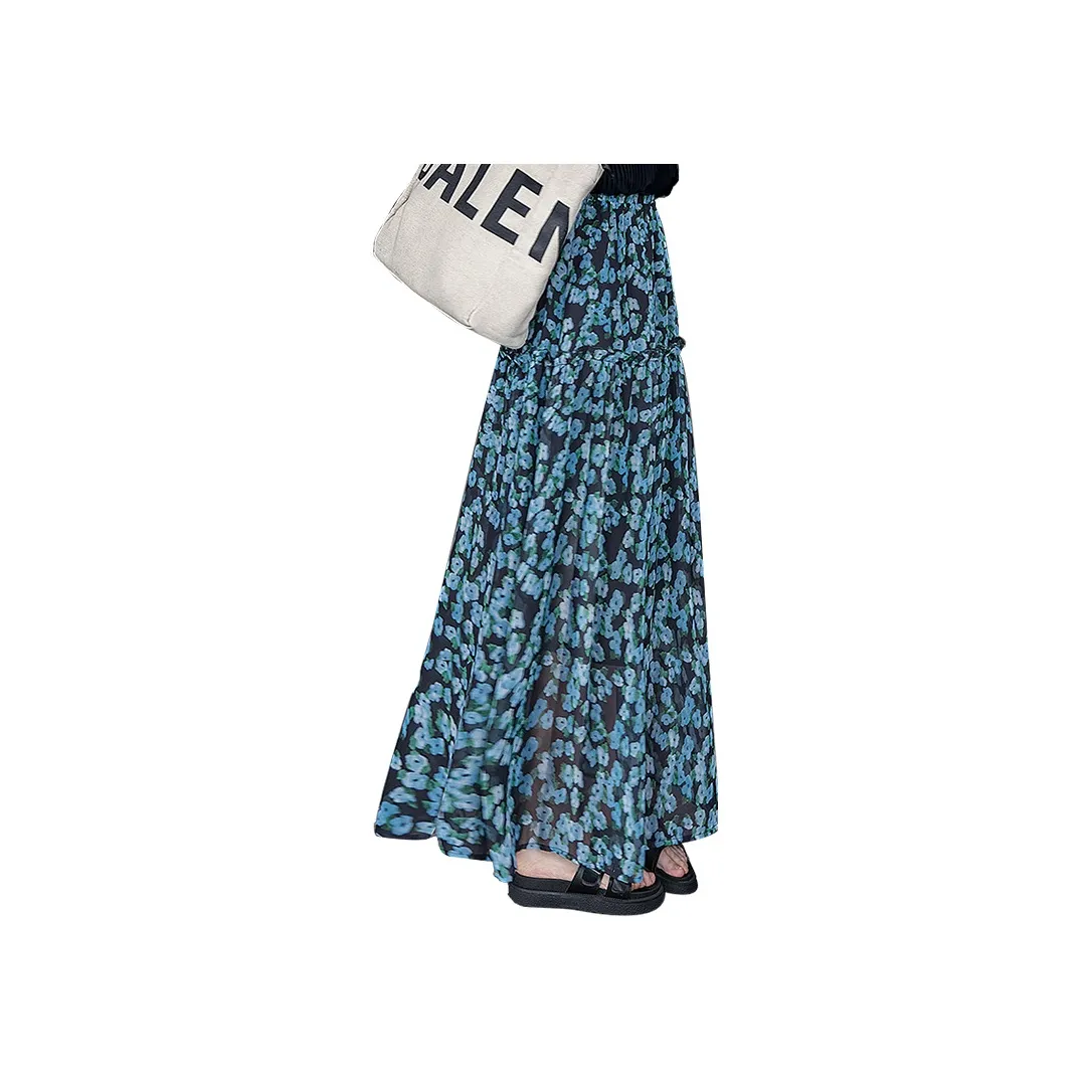 Cypress House Повседневный Длинный Юбка Женская Сине-Зеленая Цветочная