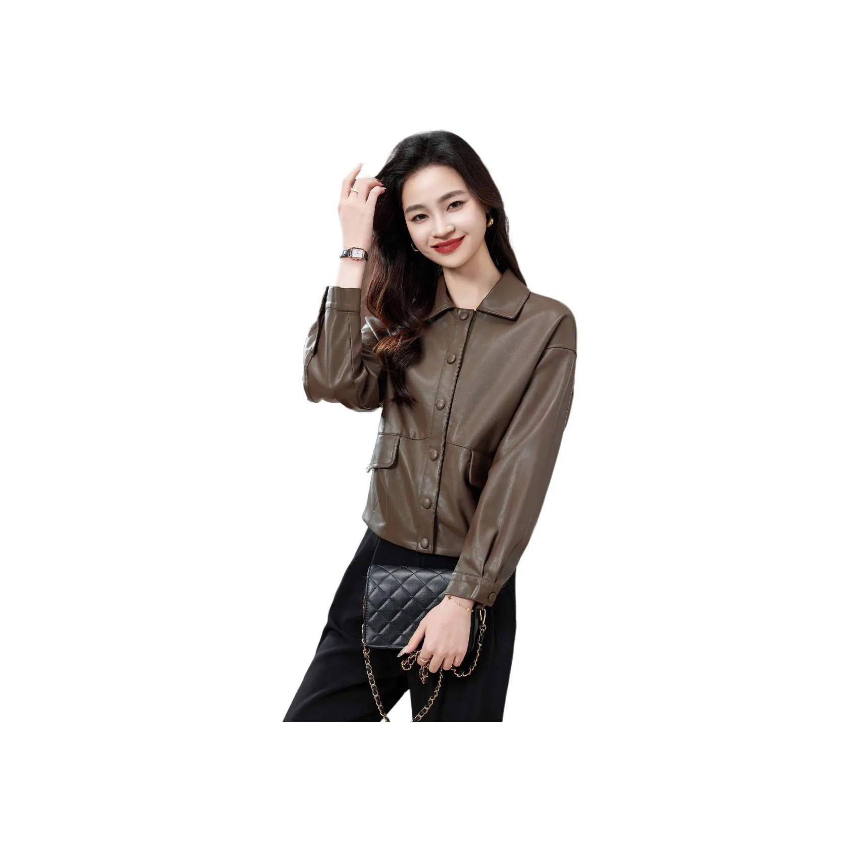 Fele.d кожаная куртка женский кофе