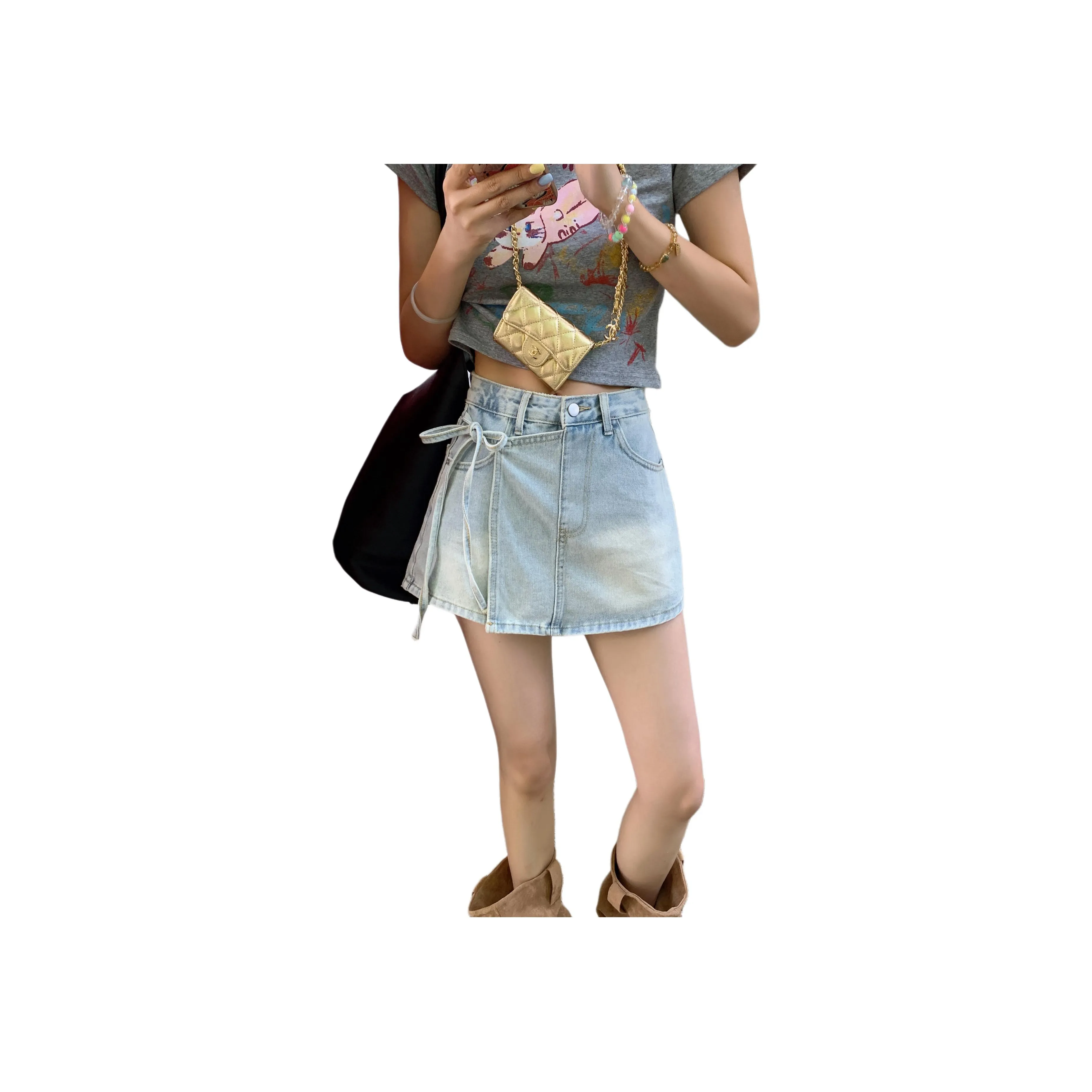 ZAZN Джинсовые короткие юбки Женские Кремово-голубой